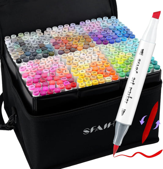 SFAIH Alcohol Markers Brush & Chisel Tip 321 Set - Dual Tip Professional Artist Markers for Adult Coloring Books, Illustration, Manga, Animation, Architecture Sketching - Refillable Ink