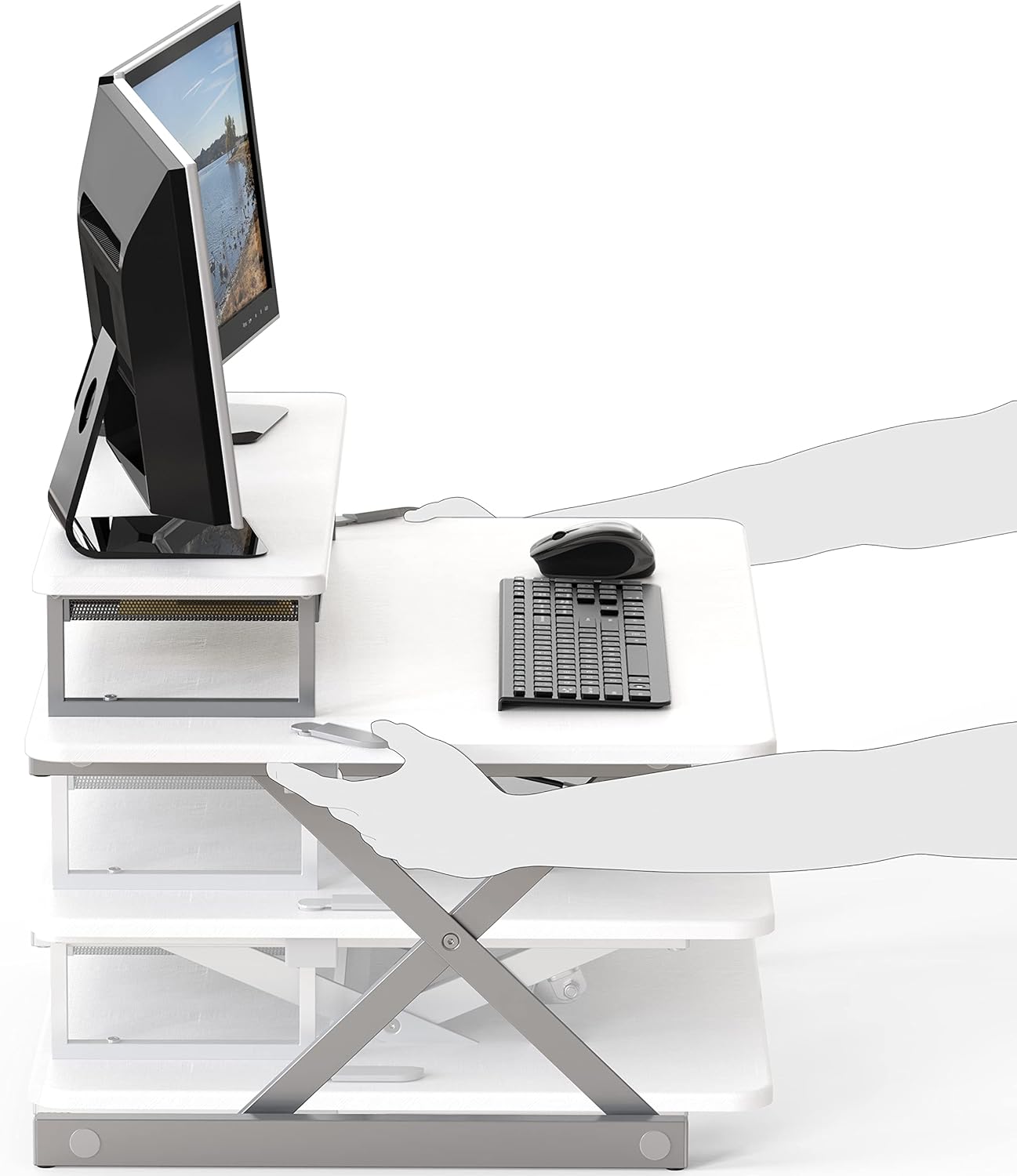 SHW 36-Inch Height Adjustable Standing Desk Converter Sit to Stand Riser Workstation, White