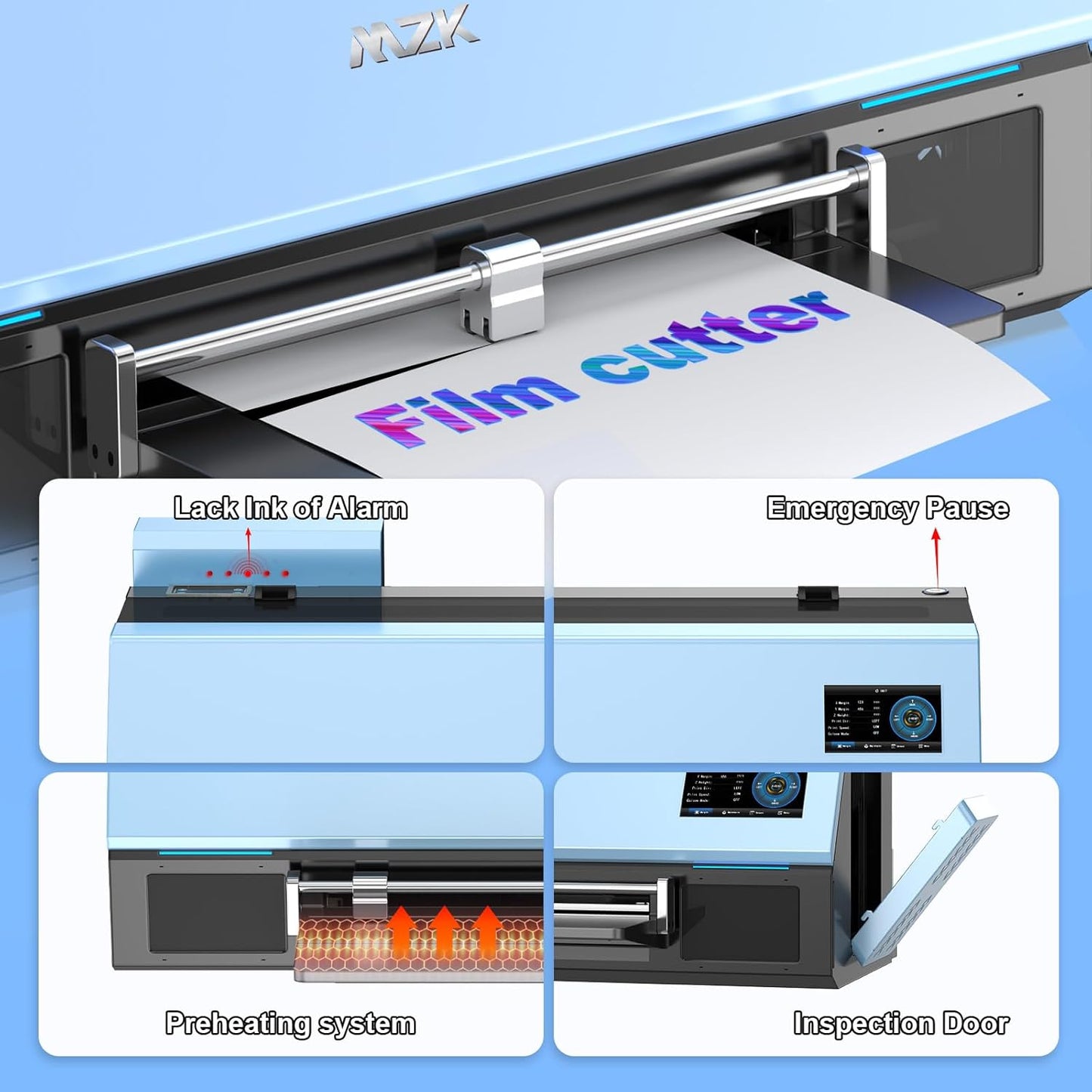 MZK A3 Plus DTF Printer XP600 Doubled-Speed,13+" DTF Film,Built-in Holiday Automatic Timed Cleaning Printhead,LED Multi-Function Fouch Screen,Film Cutter,White Ink Circulation,Gift Ink 2 Year