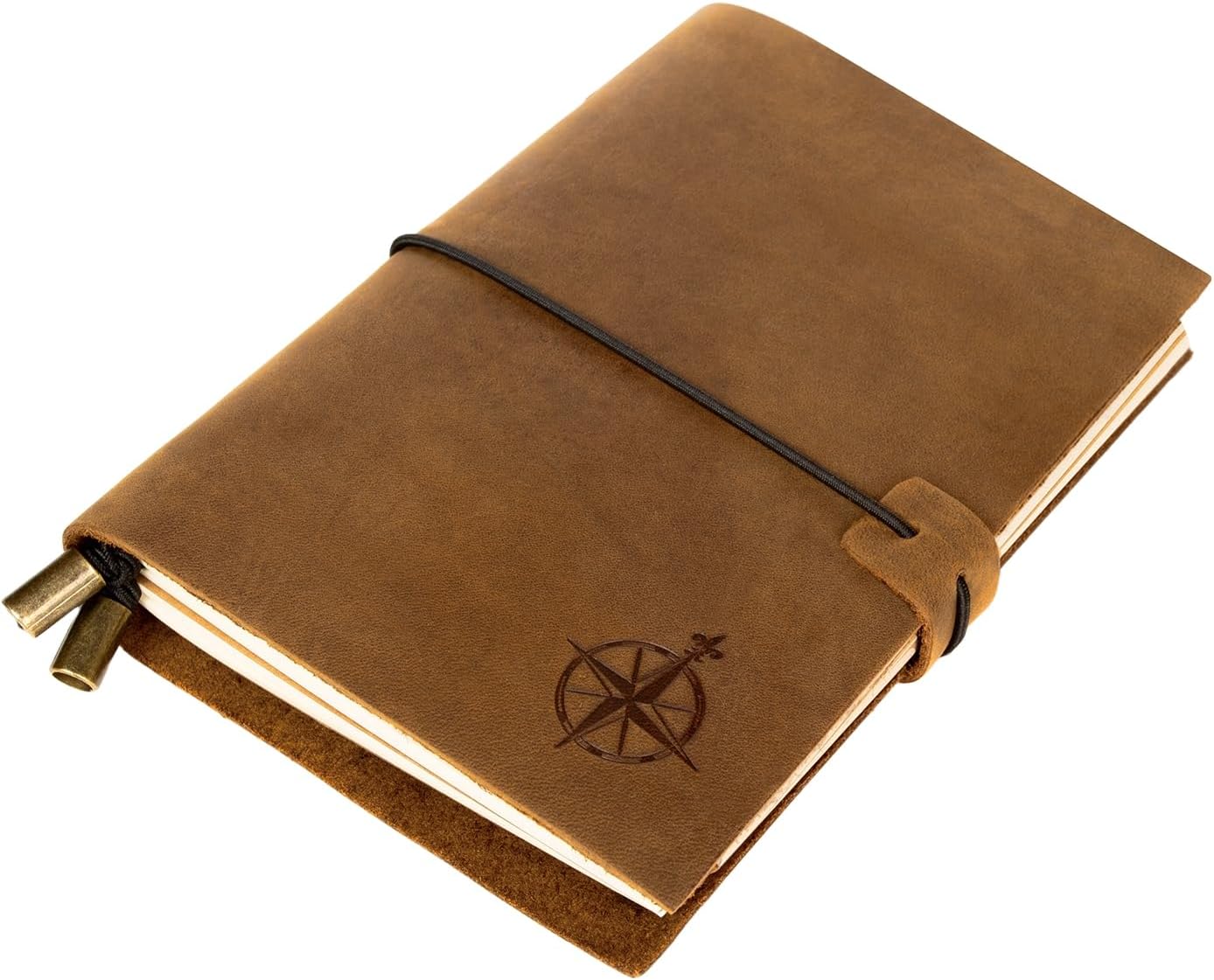 Wanderings A6 Travelers Notebook/Handcrafted Genuine Leather Journal - 4.5" x 6" - This Small Refillable Travel Journal is Rugged Enough to Capture All Life's Adventures. 100 GSM Blank Inserts