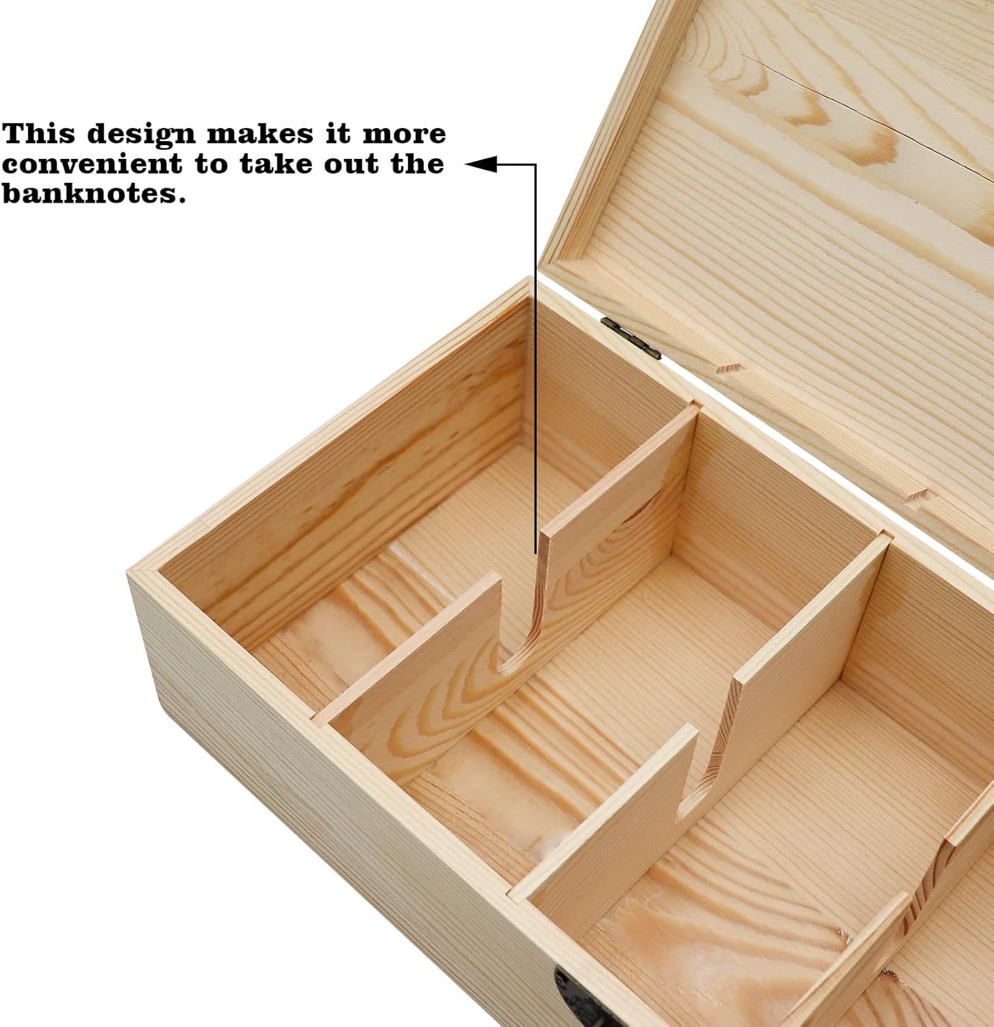 Wooden Lockable Currency Tray, 5 Compartment Cash Organizer, Cash Organizer Money Storage Box with Lockable Cover, Money Organizer for Cash