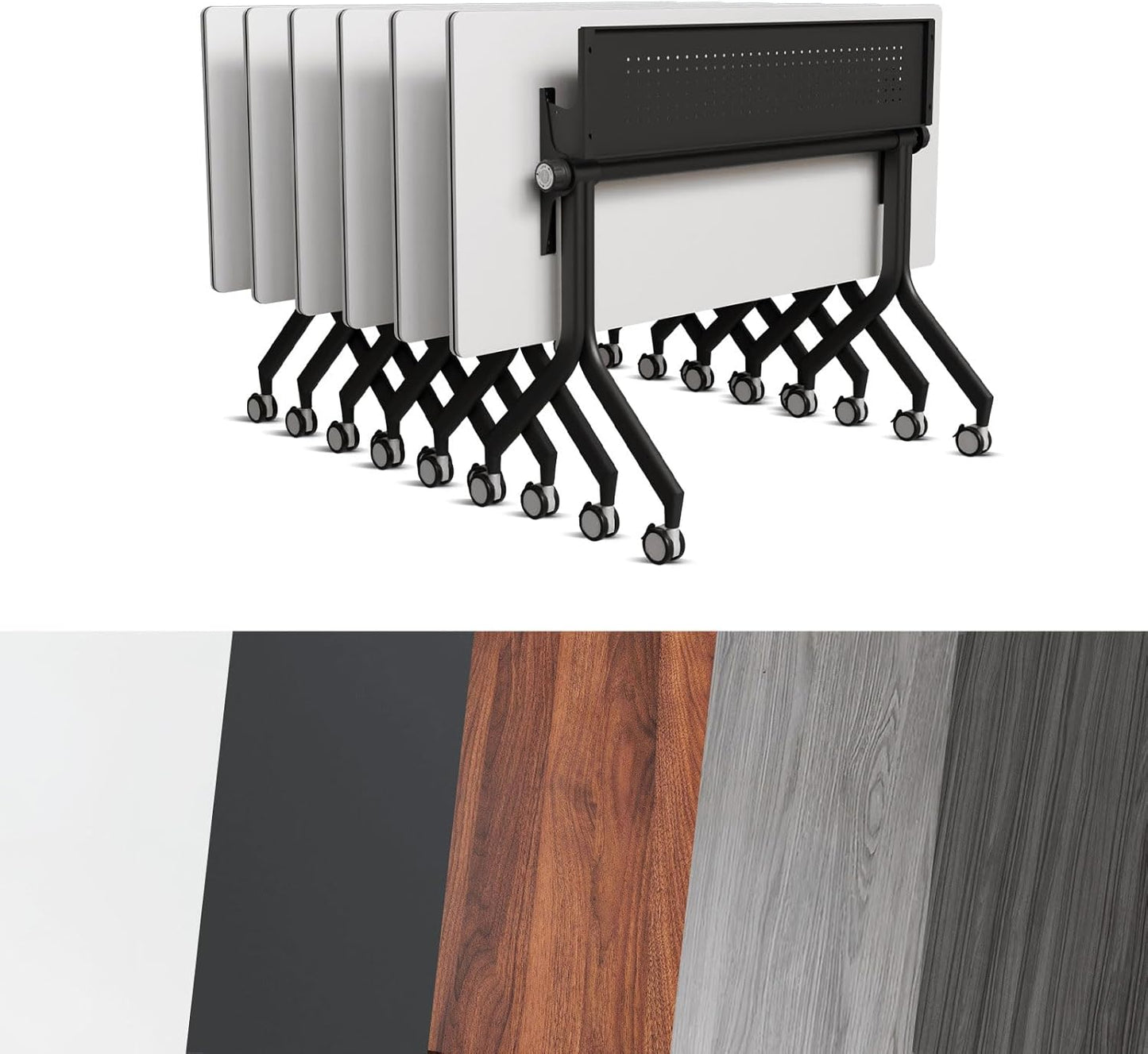 Conference Room Table, Folding Conference Tables,Thicken Grey Tabletop,Flip Top Wooden Seminar Meeting Room Table for Conference Room Offices (6, Black Drawer, 47.2“)