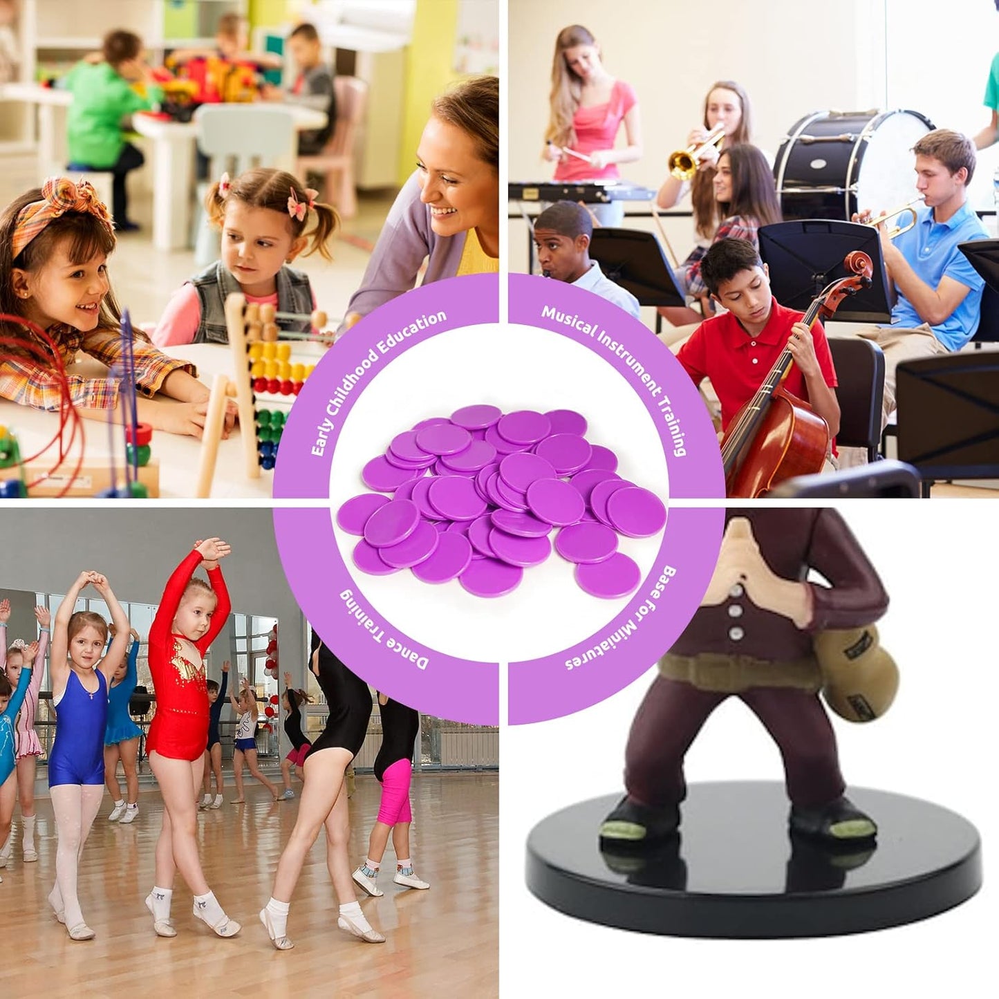 Set of 100 Opaque Plastic Learning Counters Mini Poker Chips Game Tokens with Storage Box (Purple, 1.58 Inch)