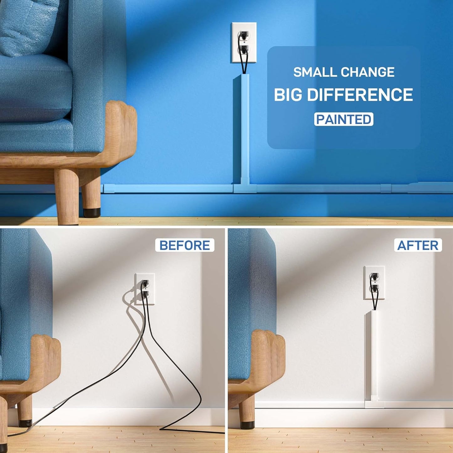 Delamu Cord Hider, Large Cord Covers for 2-3 Wires, Wire Covers for Cords Cable Hider, 94.5in Wire Hiders for TV on Wall, Easy Set up Cable Cover Management Kit, 6X L15.7 W1.0 H0.53in