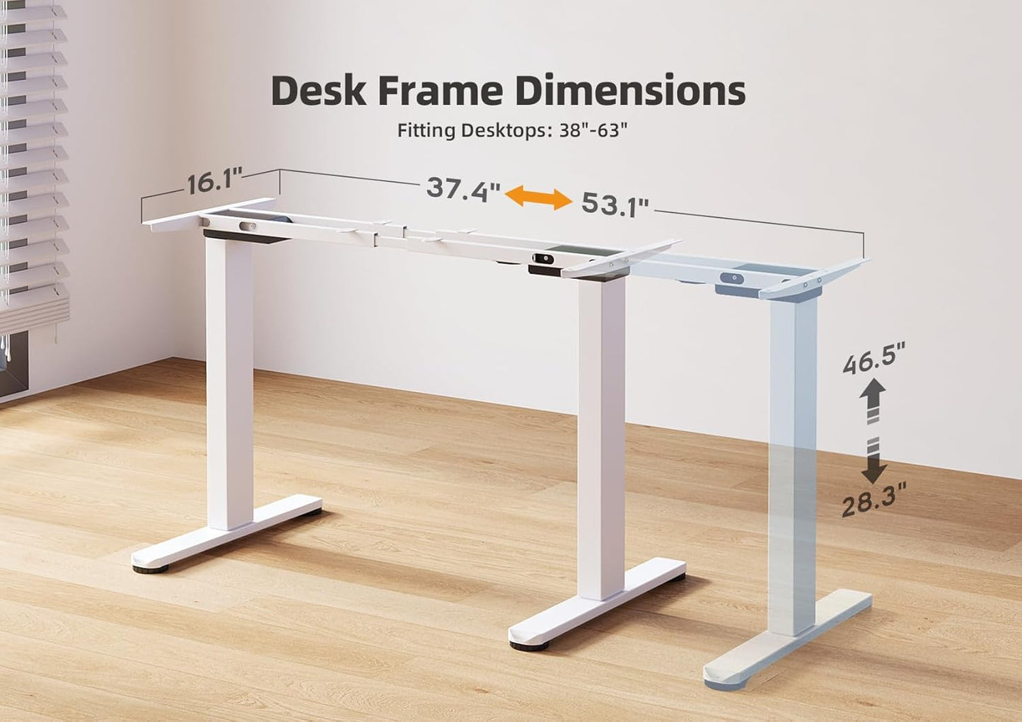 Claiks Dual Motor Standing Desk Frame, Electric Stand Up Desk Legs Frame Workstation Up to 63",T-Shaped Adjustable Standing Computer Desk for Home and Office, (White Frame only)