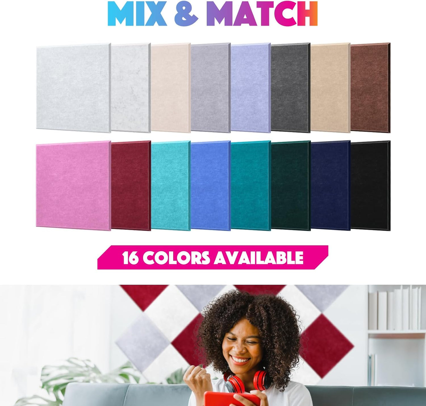 18 Pack Acoustic Panels Self Adhesive Sound absorbing Wall Panels, High Density Dampening Panel, 12X12X0.4 Inch Square Wall Panels in Home,Office,Reccording Room,Studio (Wine Red)