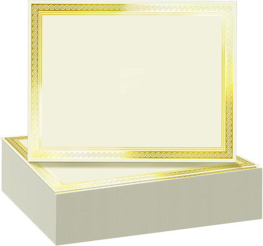 SUNEE 100 Sheets Certificate Papers - Blank Gold Foil Border, 8.5x11 for Diploma, Certificates, Participation Awards, Document Cardstock Paper and Inkjet Printer Friendly (Ivory)