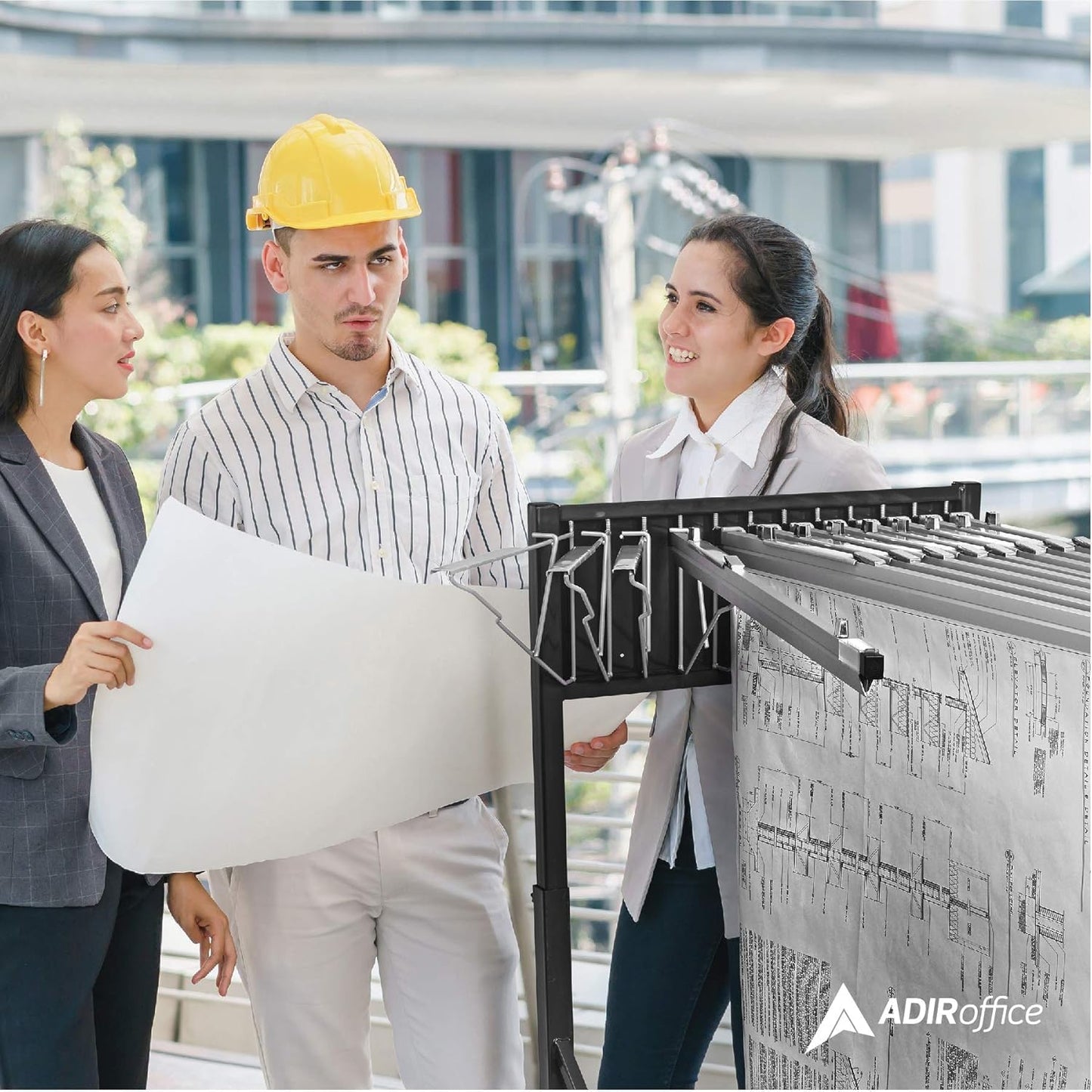 Adir Blueprint Rack and Clamps - 6 Pack of Blueprint Clamp and Mobile Blueprint Rack, Heavy-Duty Large Document Storage Solution for Blueprints, Posters, Maps, & Construction Plans