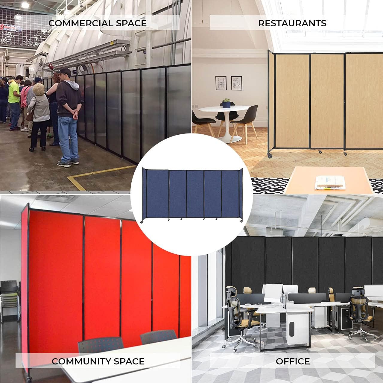 Versare Straightwall Sliding Portable Wall Partition | Freestanding Office Dividers | Locking Wheels | Temporary Room Separator | 15'6" Wide x 4' Tall Caribbean Fabric Panels