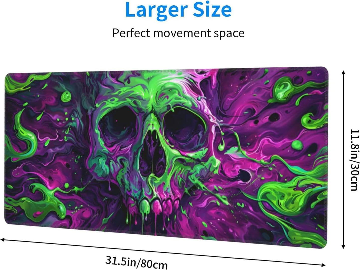 Gaming Mouse Pad Desk Pad,Extended Big Mouse Pad,31.5x11.8 Inch Long Computer Keyboard Mouse Mat Mousepad with 3mm Non-Slip Base and Stitched Edge for Gaming and Office… (Watercolor Skull 2)