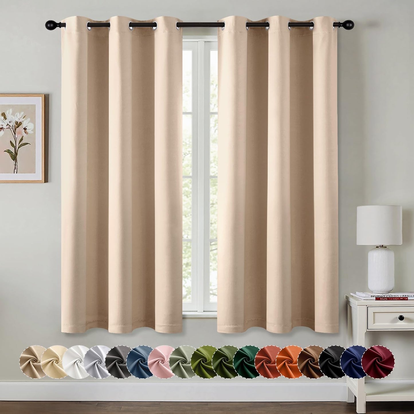 MIULEE Beige Blackout Curtains for Bedroom Living Room 63 Inches Long 2 Panels, Thermal Insulated Room Darkening Drapes Solid Grommet Top Noise Reduction Light Blocking Window Treatments 40x63 Inch