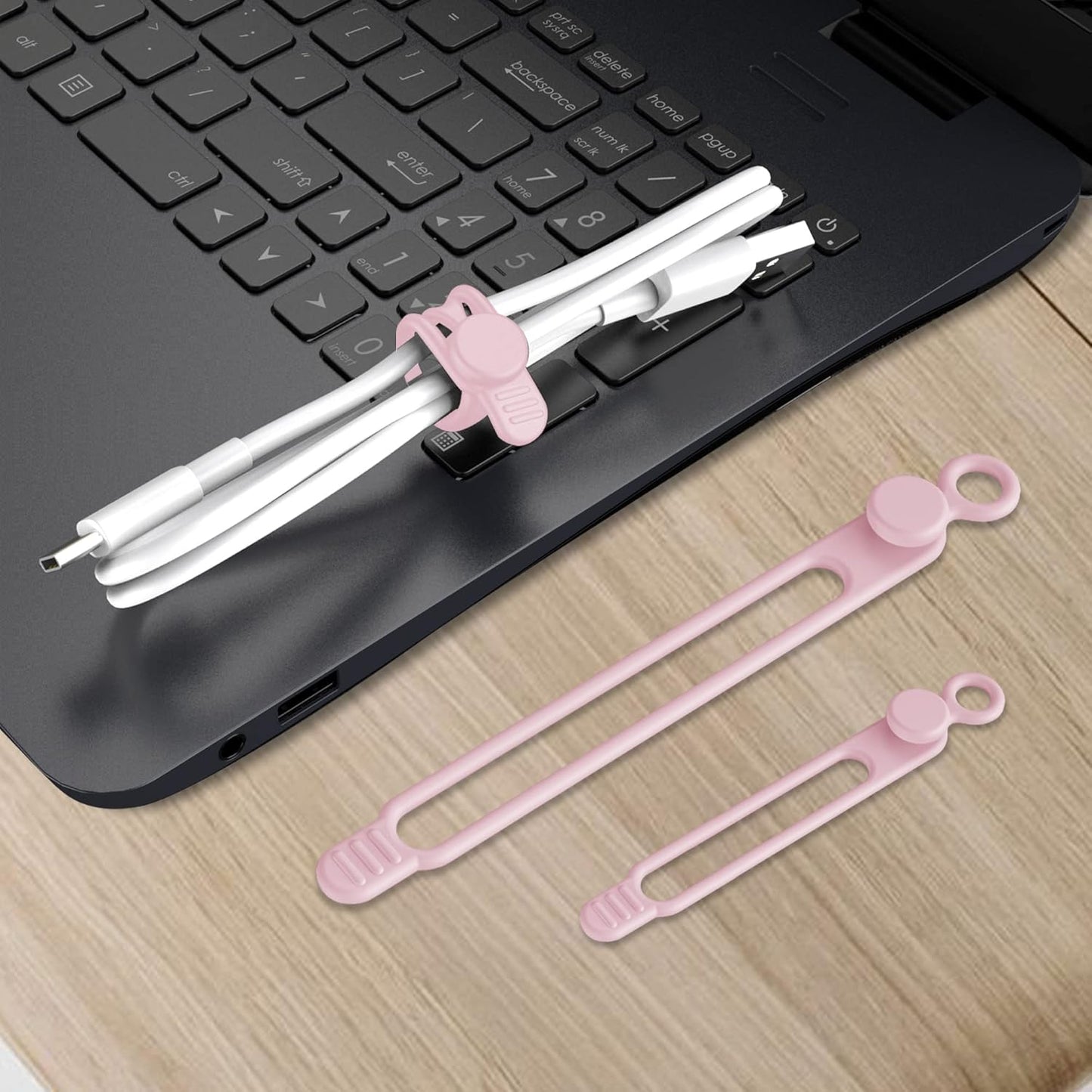 Nearockle Silicone Cable Ties Cord Organizer for Cable Management, 16PCS 4.2" and 7.1" Reusable Cable Organizer Electronic Accessories for Home, Office, Kitchen, School, Travel (Pink)