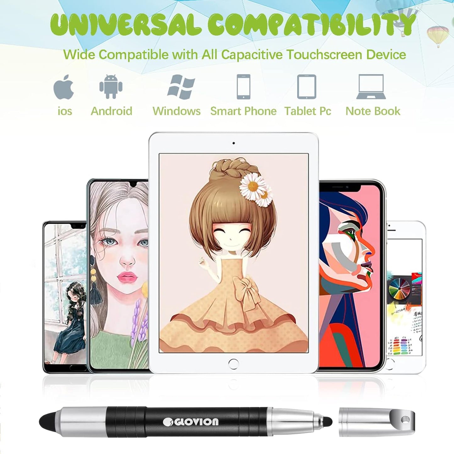 Stylus Pen for ipad iPhone Capacitive Stylist with Magnetic Cap, Touch Screens Stylus Pens for Kids Tablets All Touch Screen Devices - Black