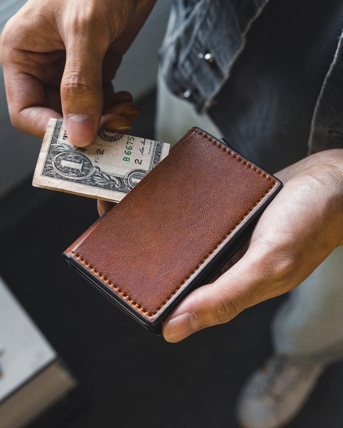 VULKIT Credit Card Holder RFID Blocking Leather Automatic Pop Up Wallet Aluminum Slim Pocket Business Card Case