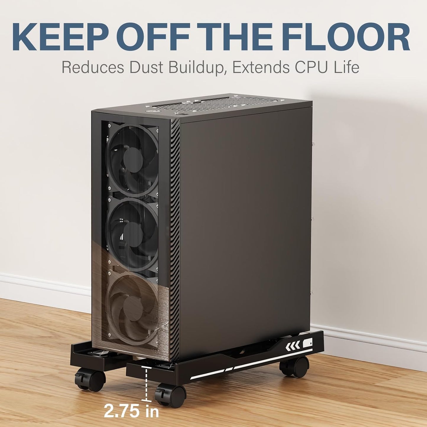 Adjustable Computer Tower Stand, Mobile PC Stand for Floor with 4 Locking Caster Wheels Fits Most PC, Under Desk CPU Holder for Office, Gamers and Students (Black)