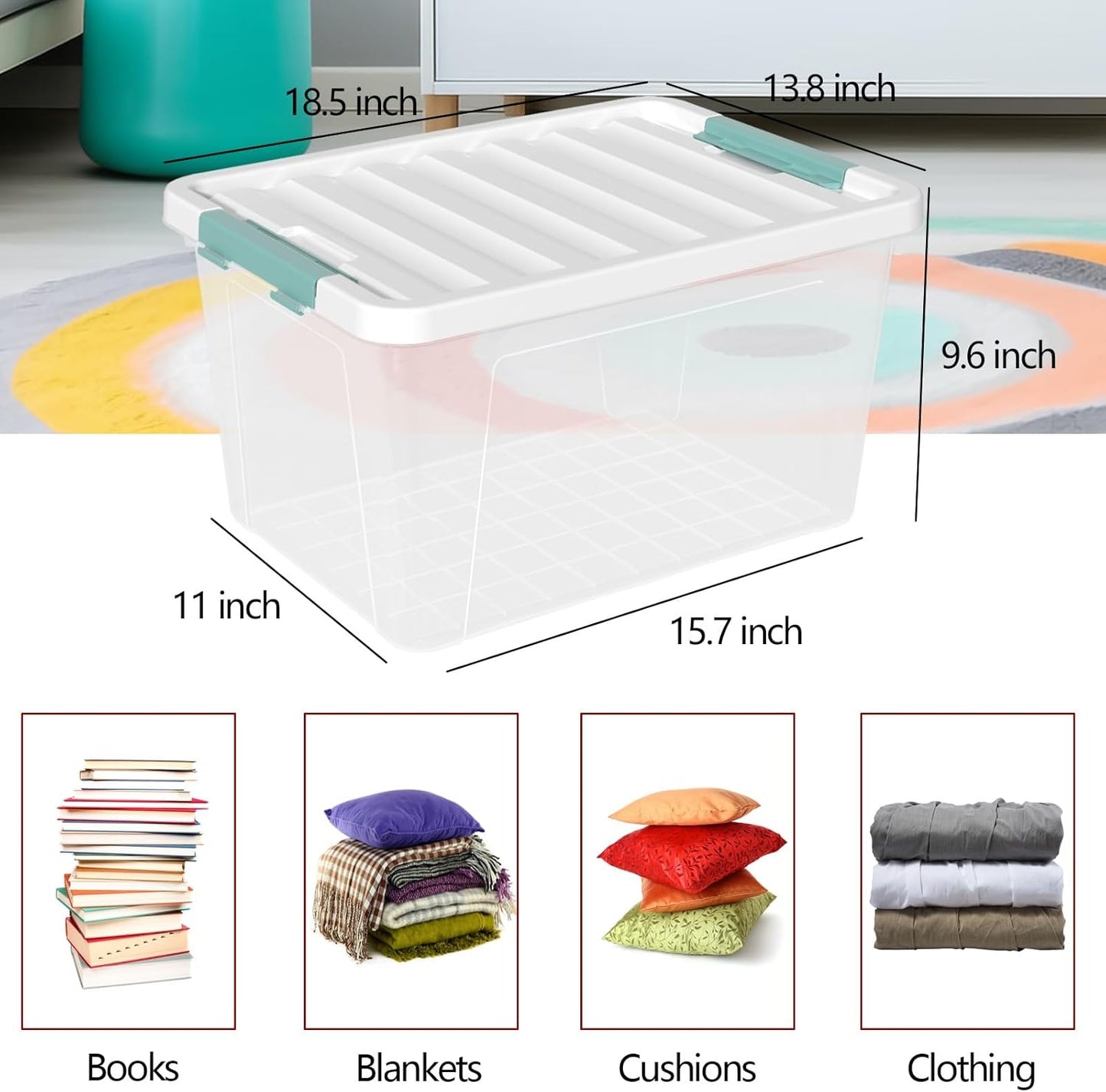 Pekky 6 Packs Clear Large Storage Containers Bins with Lid, Multipurpose 35 Quart Plastic Latch Box Tote