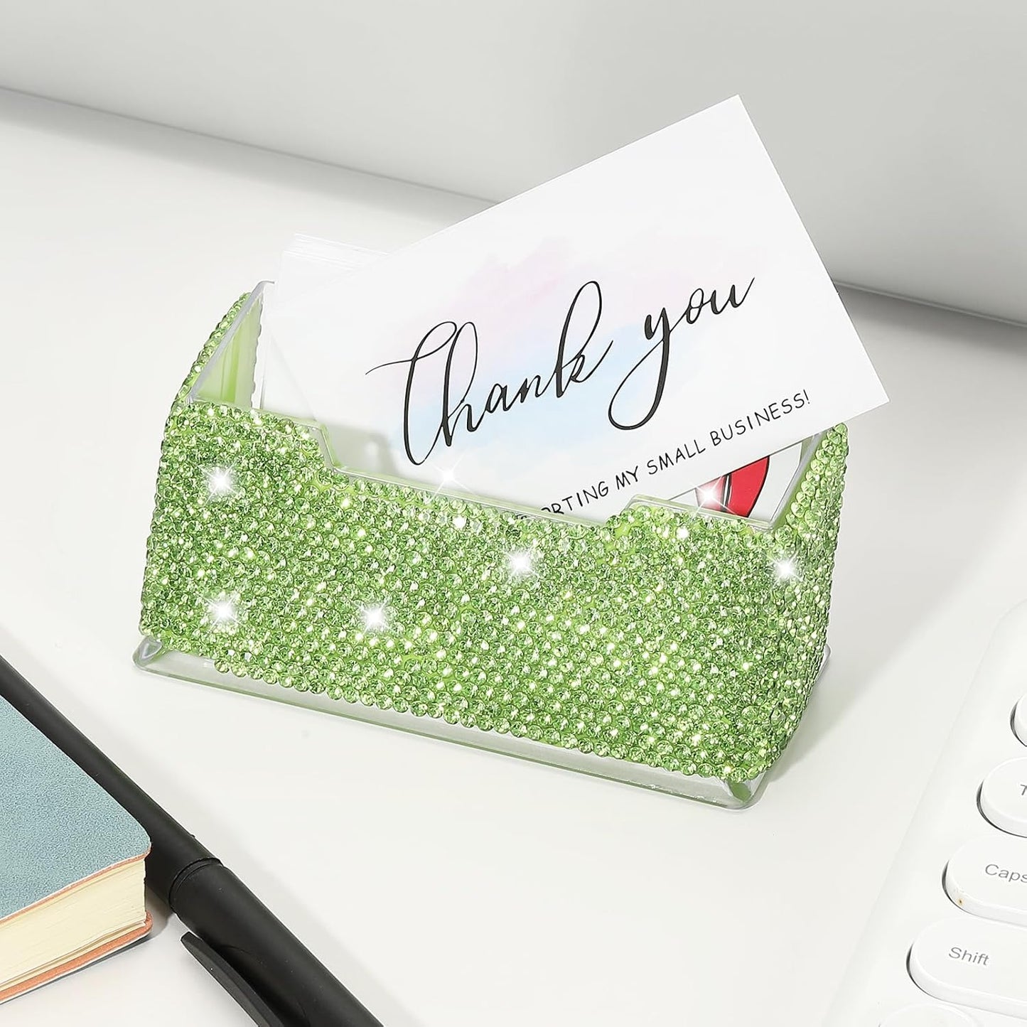 PATIKIL Rhinestone Business Card Holder, Crystal Business Card Holders Bling Business Card Organizer Display Stand for Desktop Desk Office Exhibition, Green