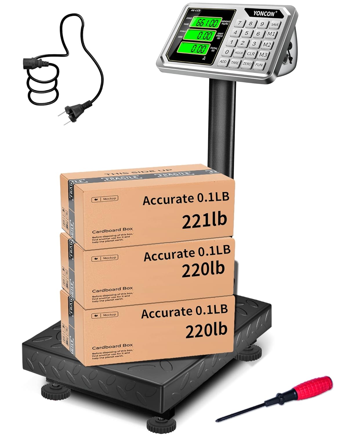 Digital Industrial Platform Scale for Packages, 661lb Weight Shipping Scale, 0.1LB Super Accuracy Commercial Scale for Luggage, Shipping, A6-300 Postal Scale with Price Computing, Kg/LB, LCD, Adapter