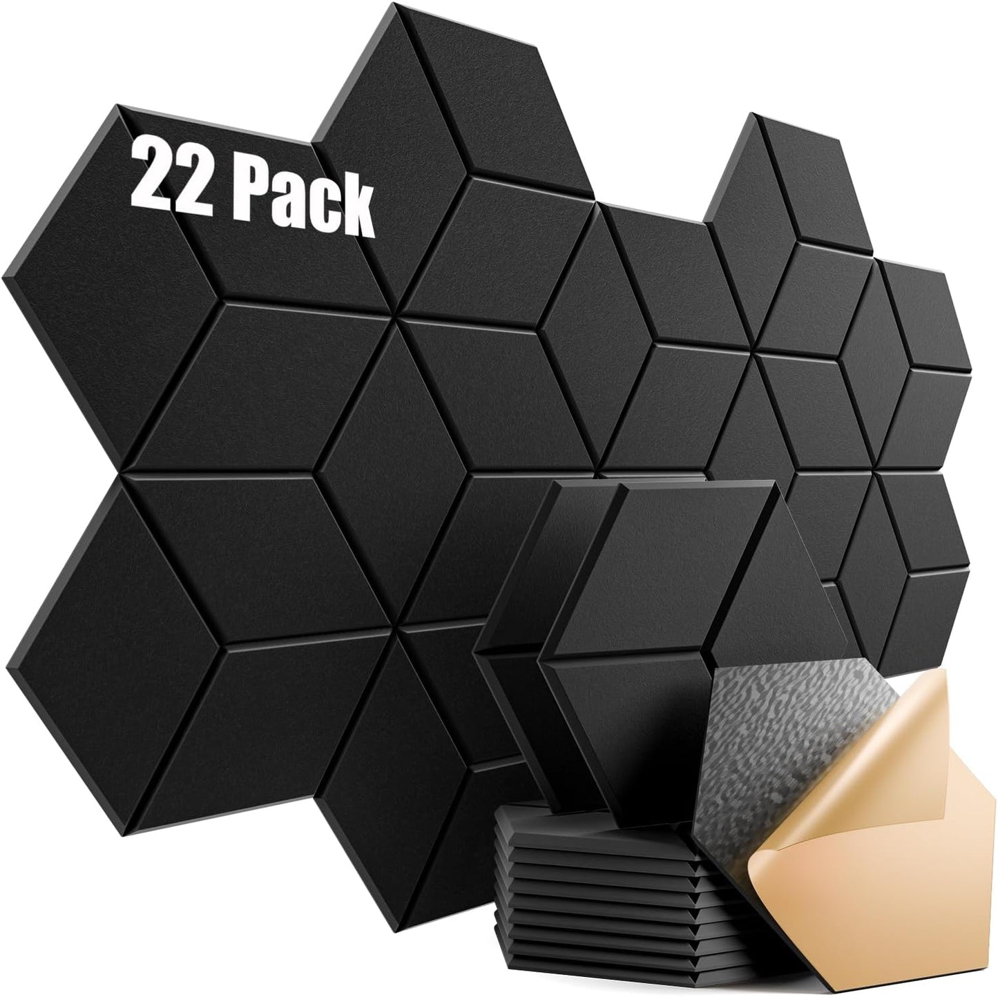 22 Pack Self-adhesive Acoustic Panels 12" X 10" X 0.4" - Sound Proof Foam Panels with High Density, Fashionable Y-Lined Design, Flame Resistant, Absorb Noise and Eliminate Echoes(Black)