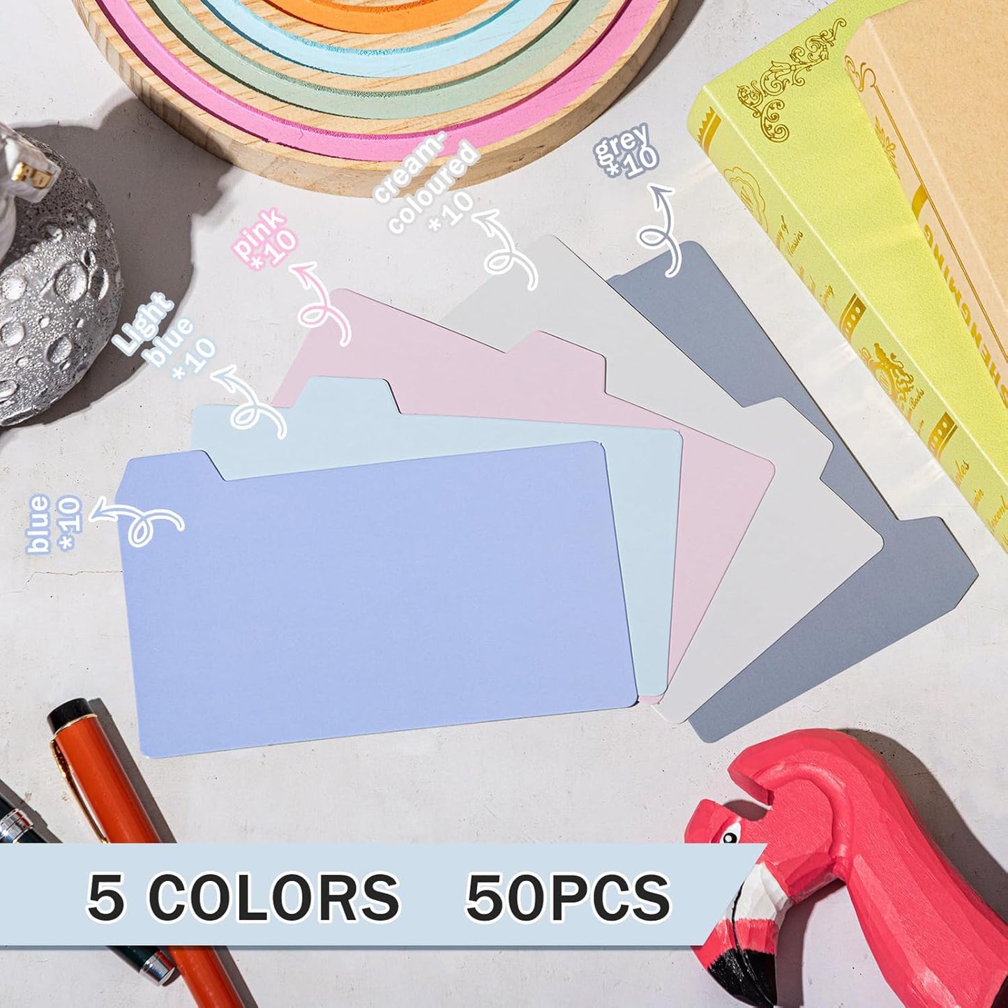 Harloon 52 Pcs Dry Erase Index Card Guide Set Include 50 Index Card Dividers 2 Number Alphabet Sticker with Tabs Photo Dividers for Office Business Back to School Supplies(5 x 8 Inch,Morandi)