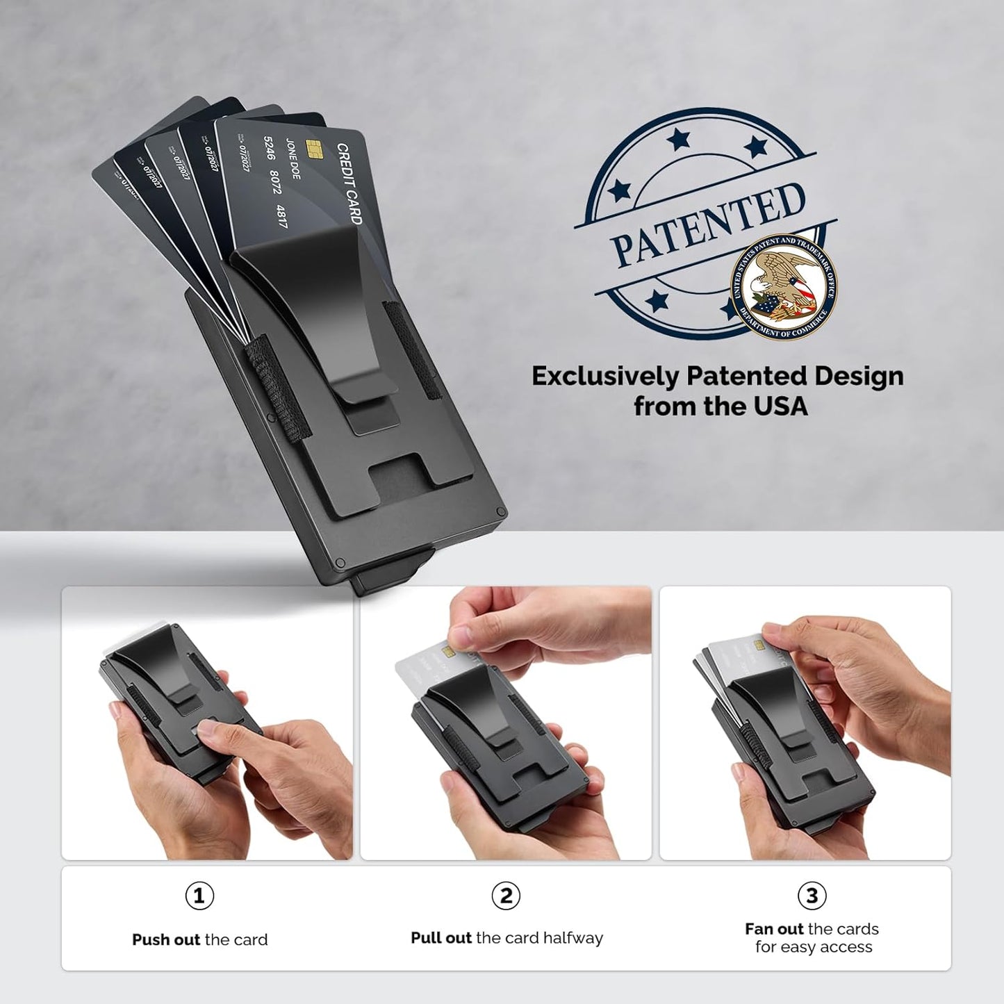 Wallet for Men with Money Clip and ID Window - Holds 20 Cards, RFID Blocking Card Holder Wallets with Smart Card Slot, Minimalist Mens Wallet, Metal Pop Up Wallet, Gifts for Men Black