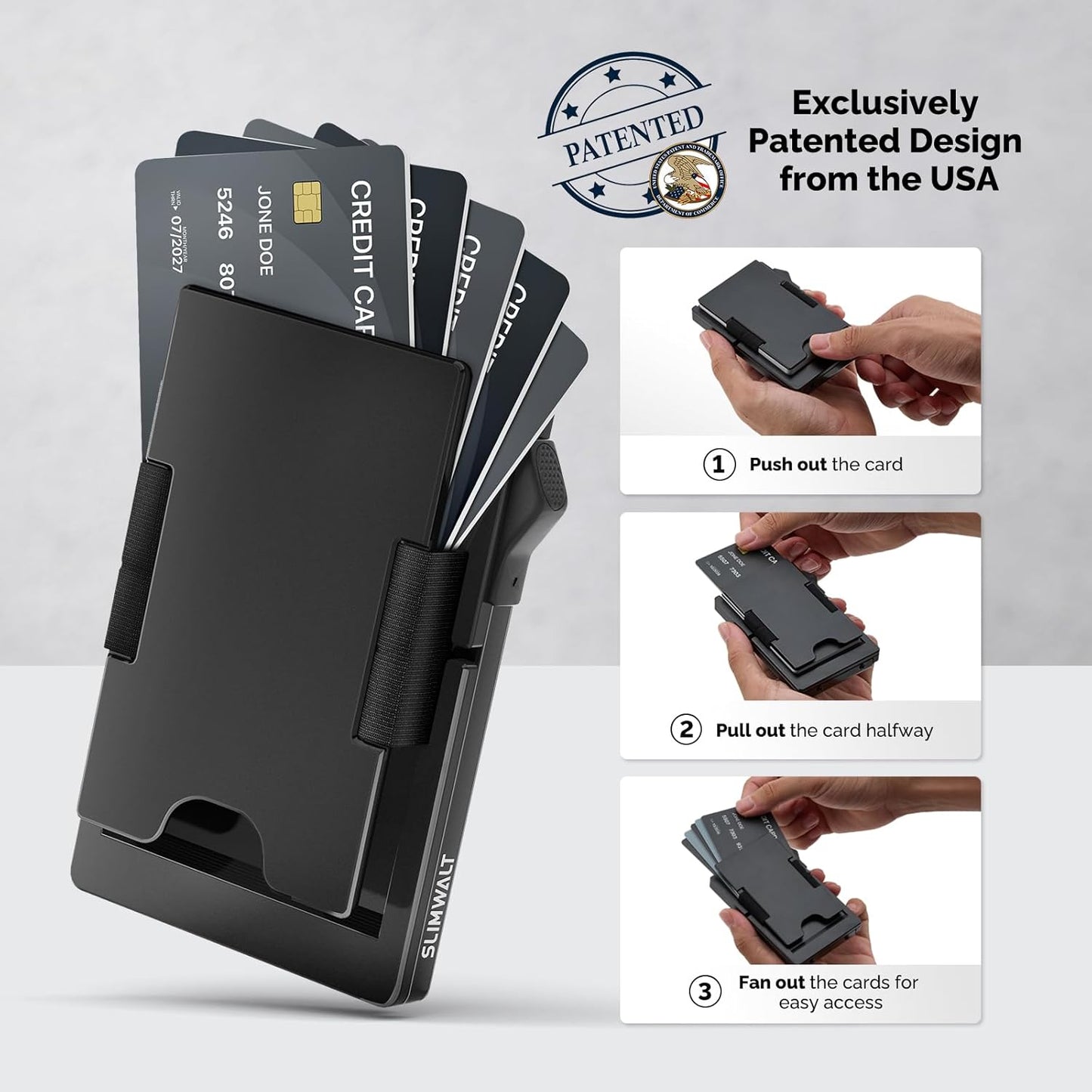 Wallet for Men with Money Clip - Holds 10-20 Cards, RFID Blocking Card Holder Wallets with Smart Card Slot, Minimalist Mens Wallet, Metal Pop Up Wallet, Gifts for Men Black