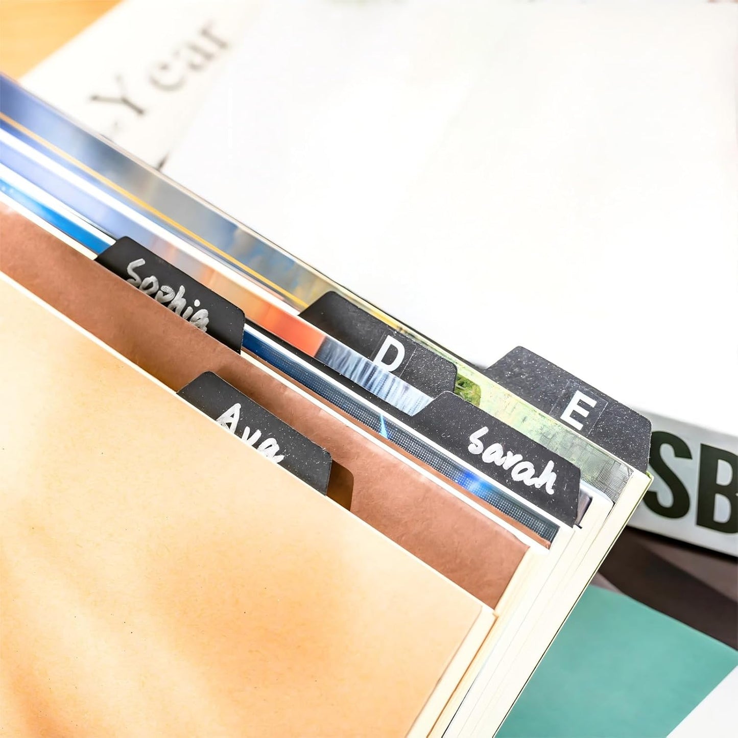 Lewtemi 50 Pcs Index Card Dividers 5 x 8 Inch Index Card Dividers with Tabs Guides with 2 Pcs Alphabet Number Stickers for Office Recipe Business (Black)