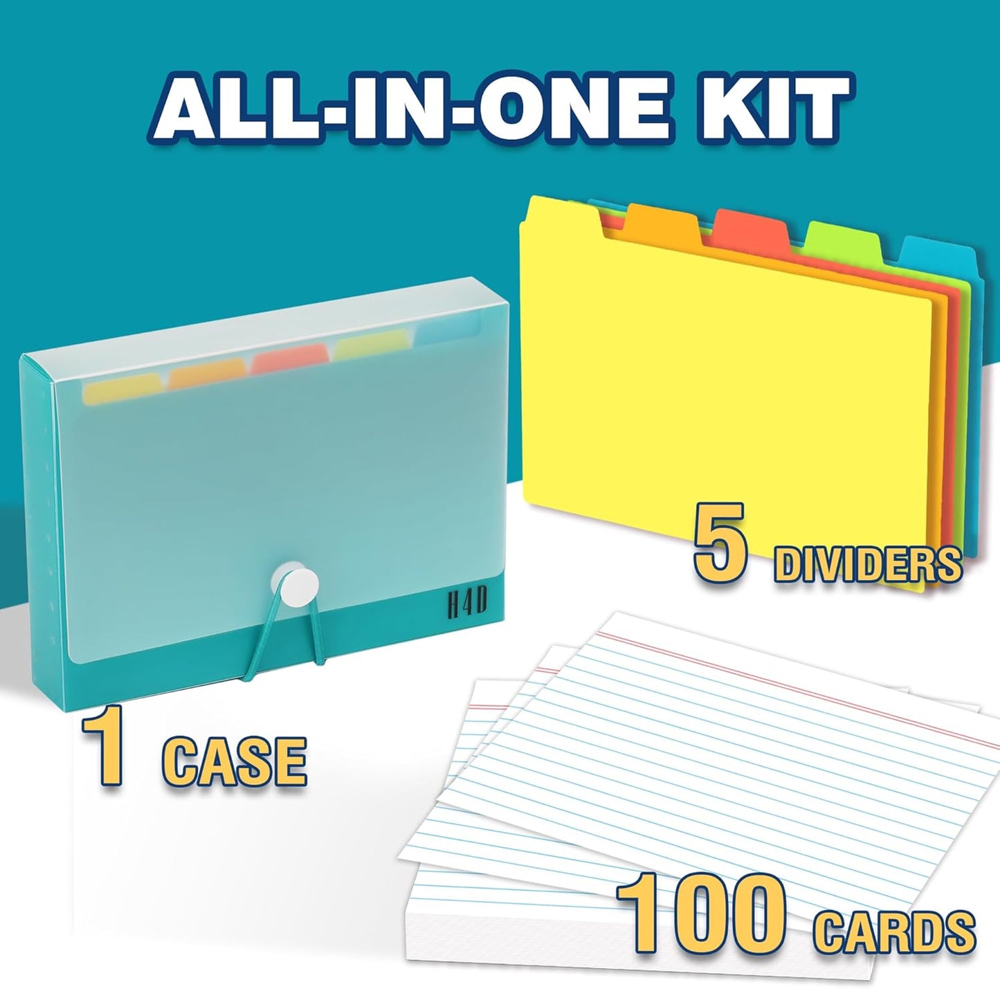 H4D 4x6 Index Card Case with 100 Heavyweight Ruled Index Cards and Dividers, Teal