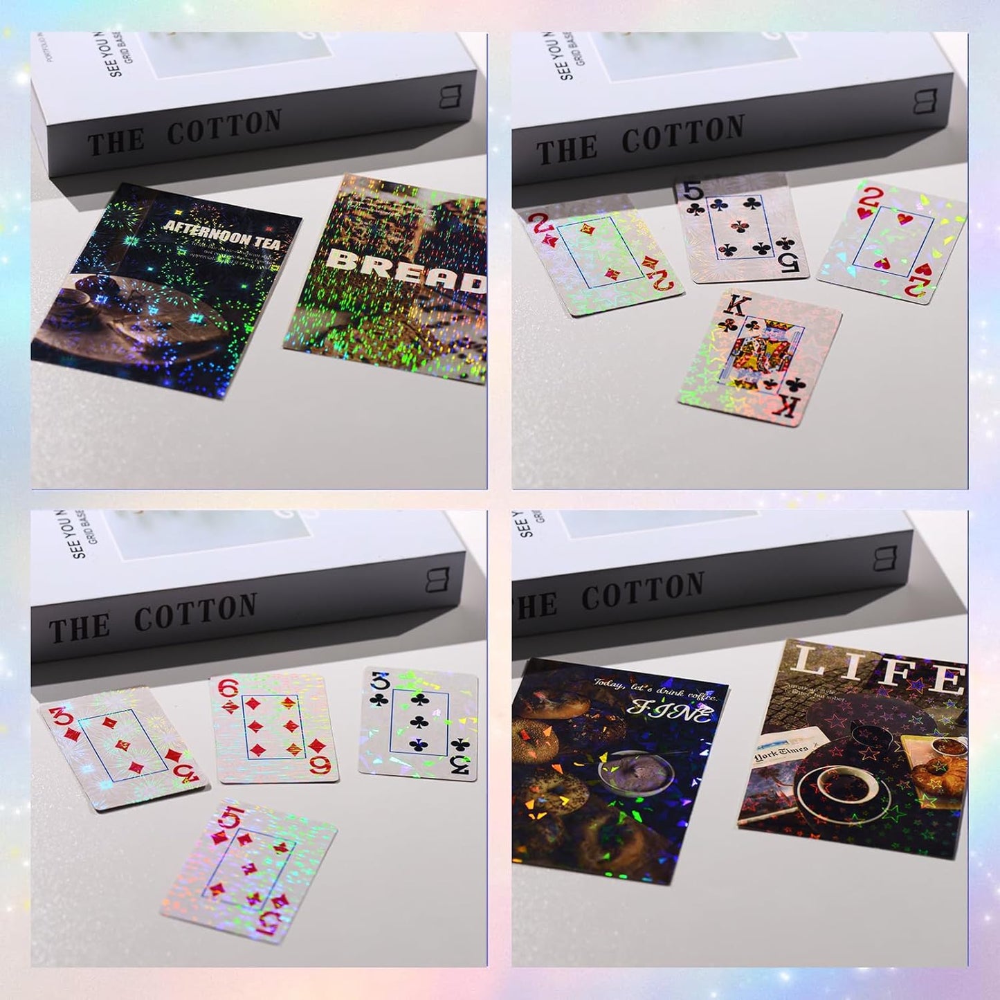 36 Sheets Holographic Sticker Paper, Clear Vinyl Laminate Film for Stickers Waterproof, Transparent Overlay Lamination Sticker Paper Self-Adhesive, 6 Patterns-8.5x11 Inch