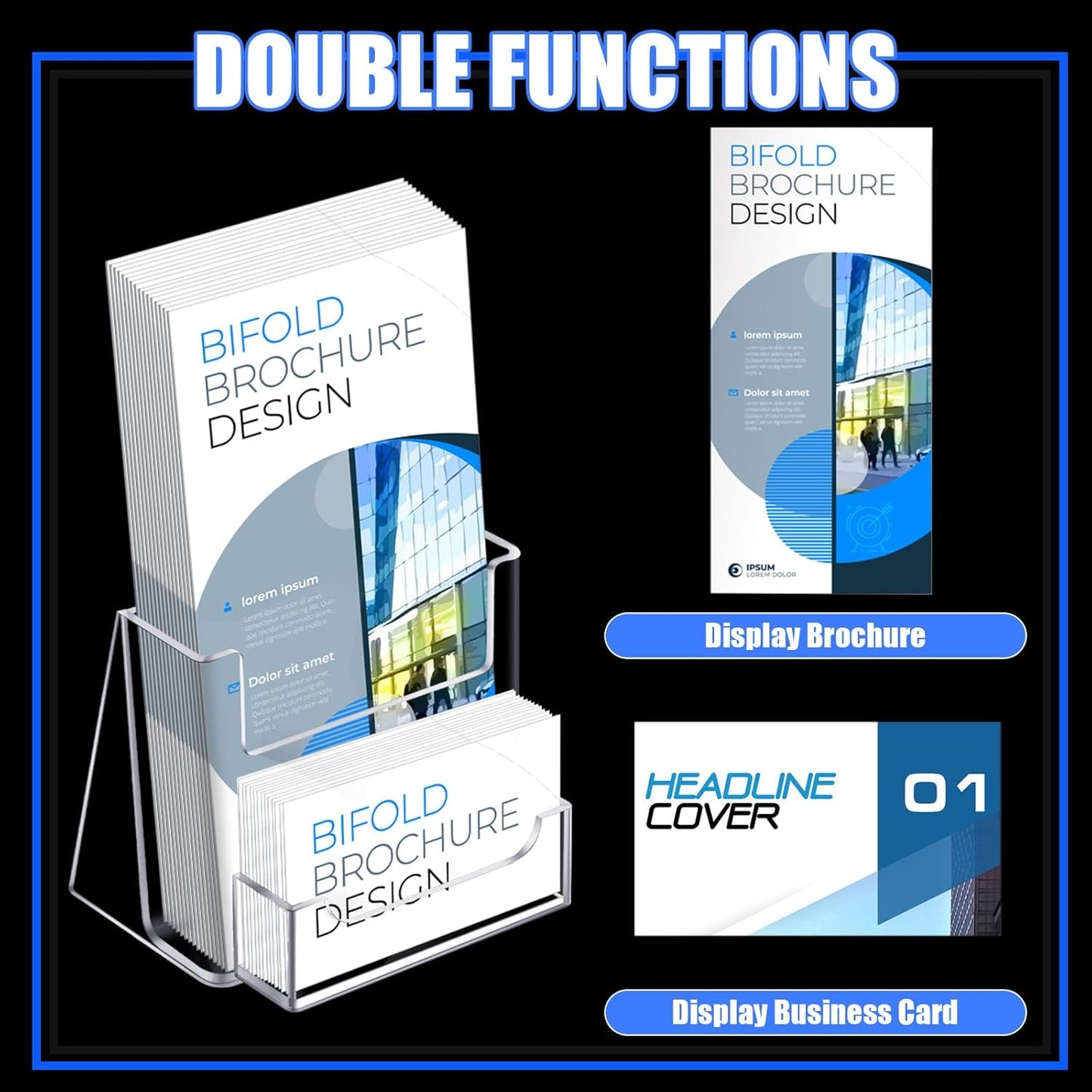 Wenqik Acrylic Brochure Holder with Business Card 4.1 Inch Rack Card Holder Pamphlet Display Stand Organizer for Menu Flyer Magazine Office Booklets(12 Pcs)