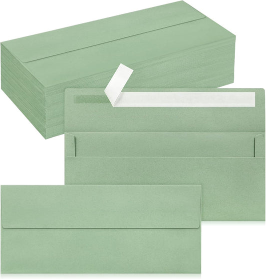 100 Pack #10 Business Envelopes, Self Seal Standard Sage Green Envelopes for Secure Business & Legal Mailing, Office, Checks, Letter, Invoices, 4 1/8 x 9 1/2 Inches