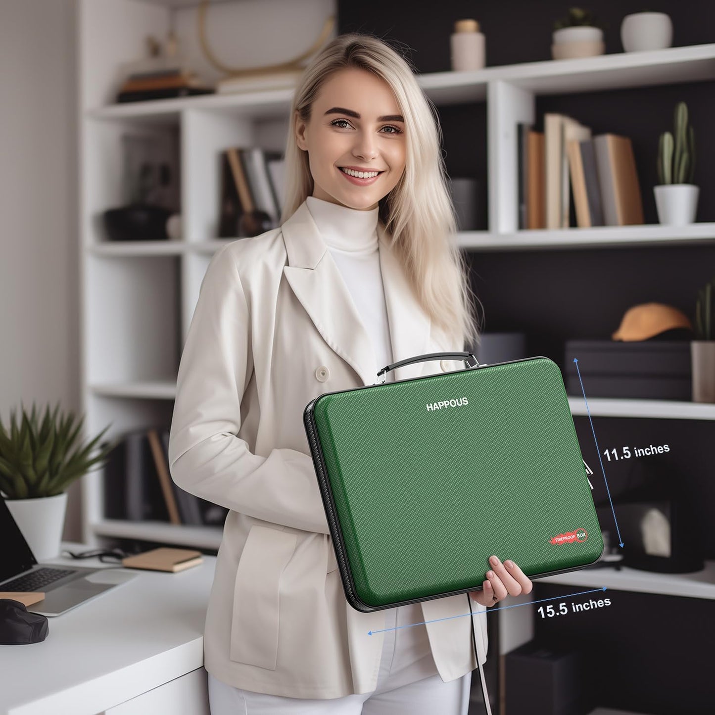 Fireproof Document Box, Expanding File Organizer with 13 Pockets, Portable Fireproof File Box Hard-Shell Document Organizer Storage for Documents Laptop Passports Cards Green