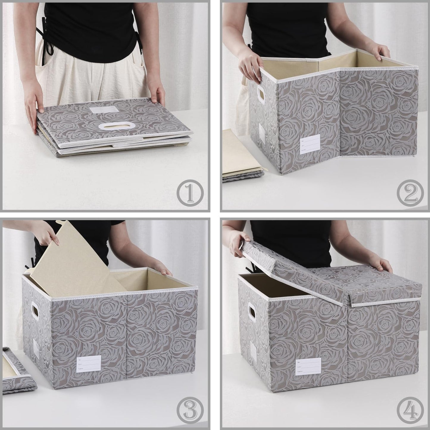 PRANDOM Extra Large Collapsible Storage Boxes with Lids Fabric Decorative Storage Bins Cubes Organizer Baskets with Cover Handles Divider for Bedroom Closet Living Room 19.7x15.7x11.6 Inch 3 Pack