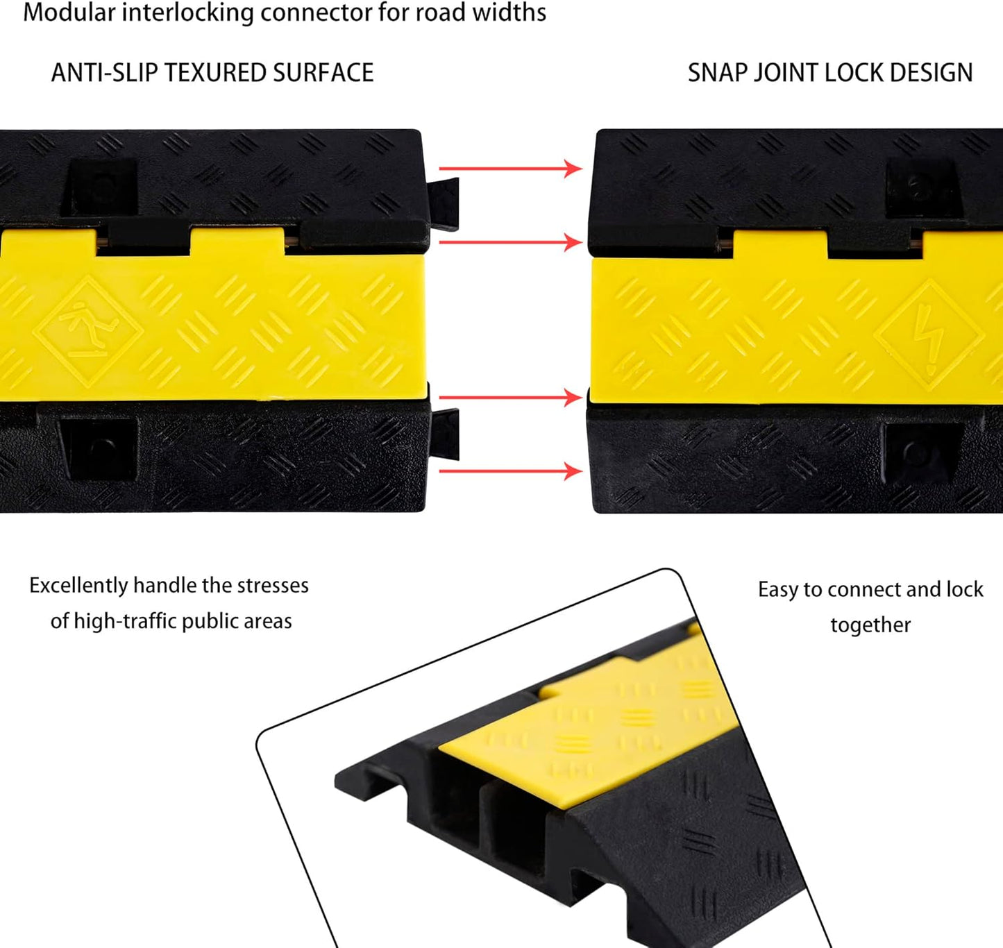 Rubber Cable Ramp Cord Cover Cable Protector Ramps Wire Hose Protective 22000Lbs Load Capacity Traffic 2 Channel Speed Bump for Asphalt Concrete Gravel Driveway Indoor Outdoor, 3 Packs