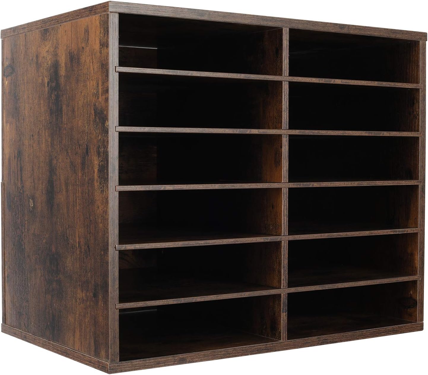TQVAI Wood Adjustable Literature Organizer Desktop File Sorter Mail Center Paper Storage Cabinet Home & Office Mailbox School Classroom Keepers, 12 Slots Compartments, Archaize
