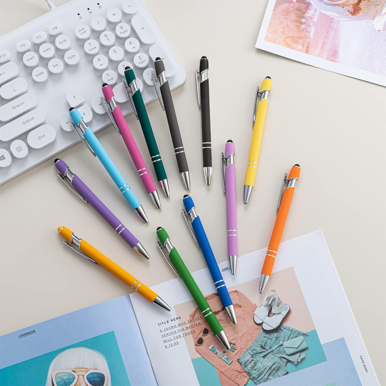 PASISIBICK 12 Pieces Ballpoint Pen with Stylus Tip, Metal, 2 in 1 Stylus Ballpoint Pen 1.0 mm Black Ink (Pack of 12) for Smartphone, Tablet