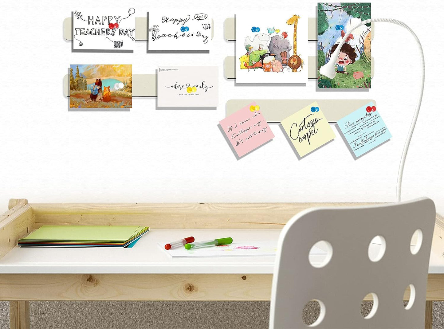 Felt Pin Board Bar Strips Bulletin Board for Bedrooms Offices Home Wall Decoration, Notice Board Self Adhesive Cork Board with 35 Push Pins for Paste Notes, Photos, Schedules (Cream)