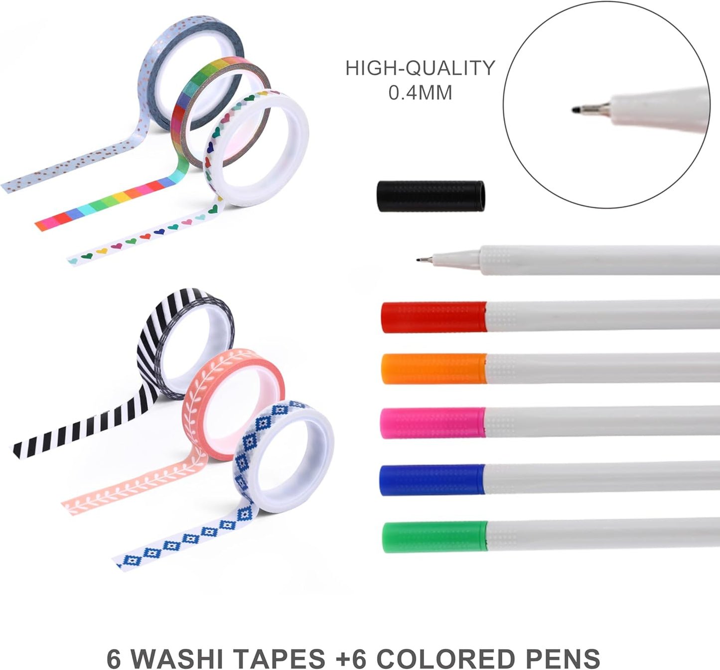 &And Per Se Dotted Journal Notebook Set, A5 Hardcover Dotted Journal (Green), 6 Fineliner Pens, 8 Sticker, 5 Stencil Sheets & 6 Washi Tapes, Journaling Supplies for Planner Schedule