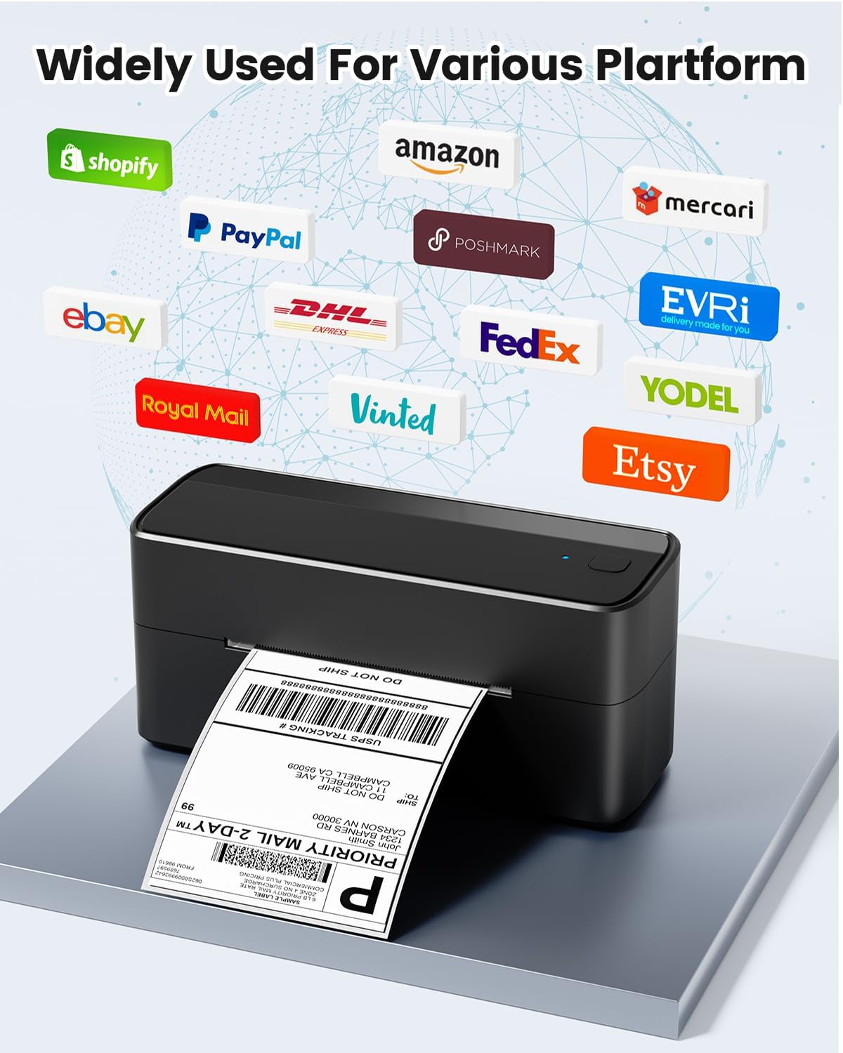 Phomemo Shipping Label Printer, 241BT 4X6 Wireless Thermal Label Printer for Small Business, Labels Printers for Shipping Package, Compatible with iPhone, Android, Amazon, Shopify, UPS, Black