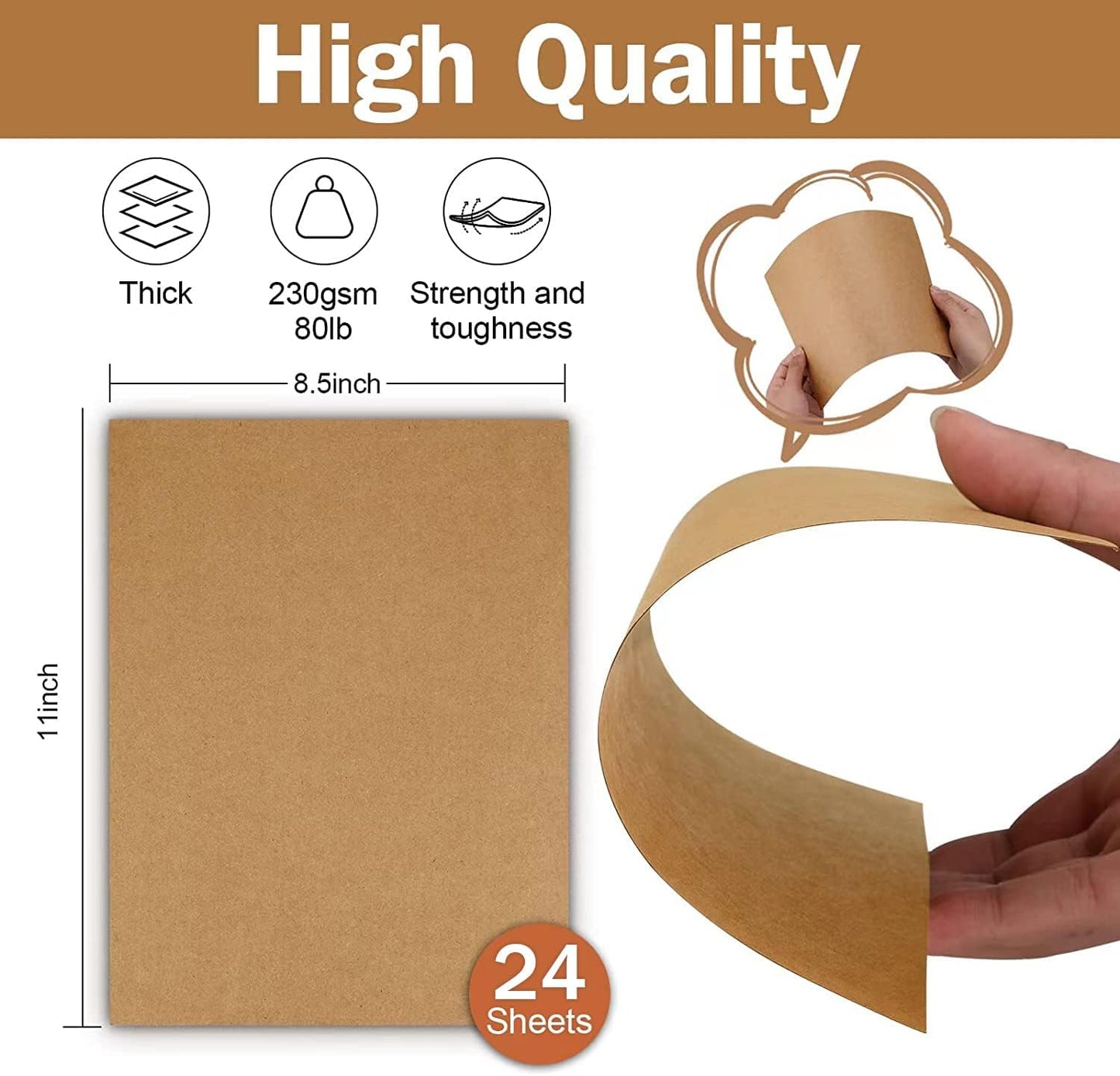 24 Sheets Brown Cardstock 8.5 x 11 Kraft Paper, Goefun 80lb Card Stock Printer Paper for Invitations, Menus, Crafts, DIY Cards