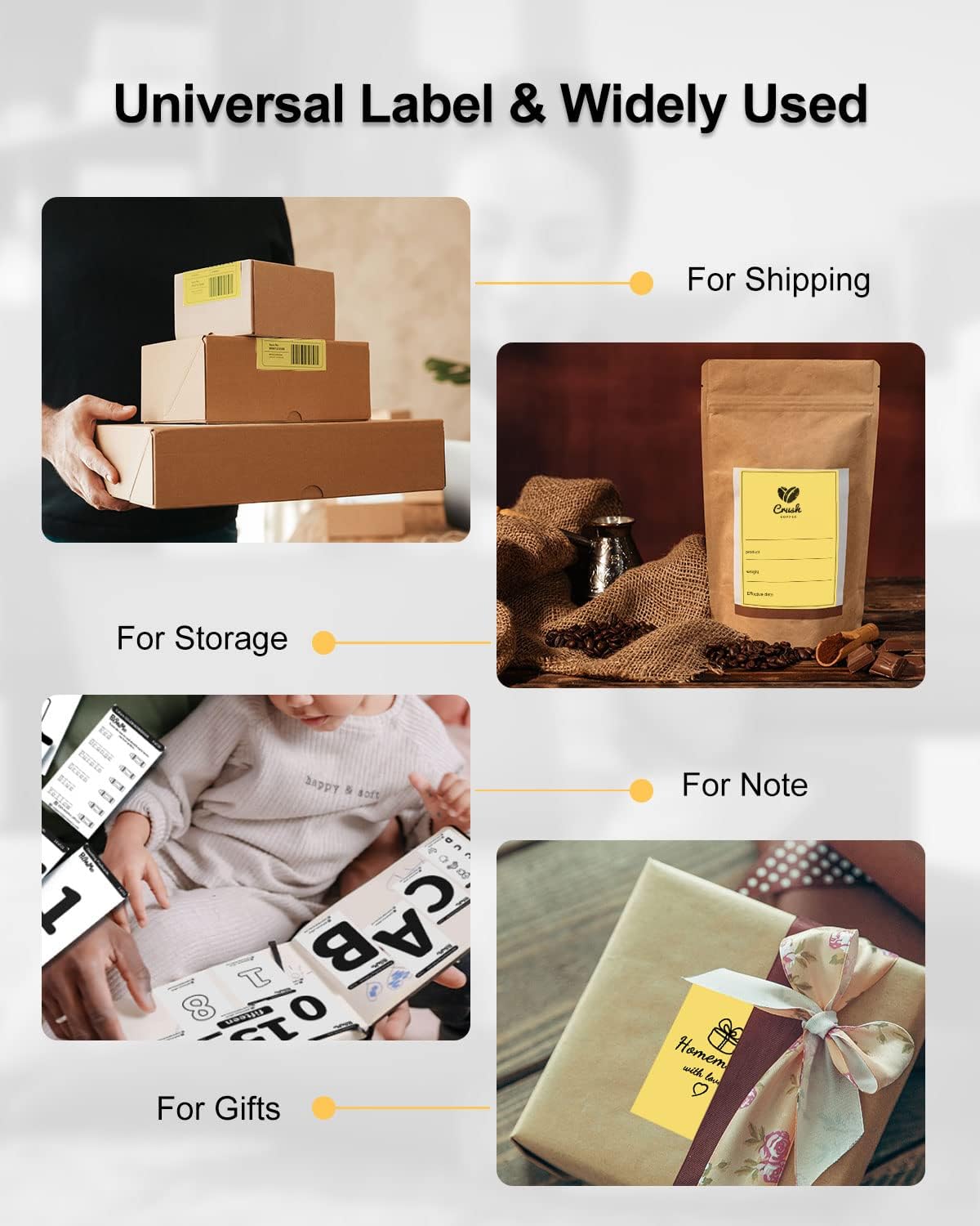 Phomemo 4x6 Thermal Label Printer Paper - 500 PCS Yellow 4"x6" Fan-Fold Shipping Supplies Labels - Water/Oilproof Label Stickers - Permanent Adhesive Thermal 4x6 Labels for Small Business