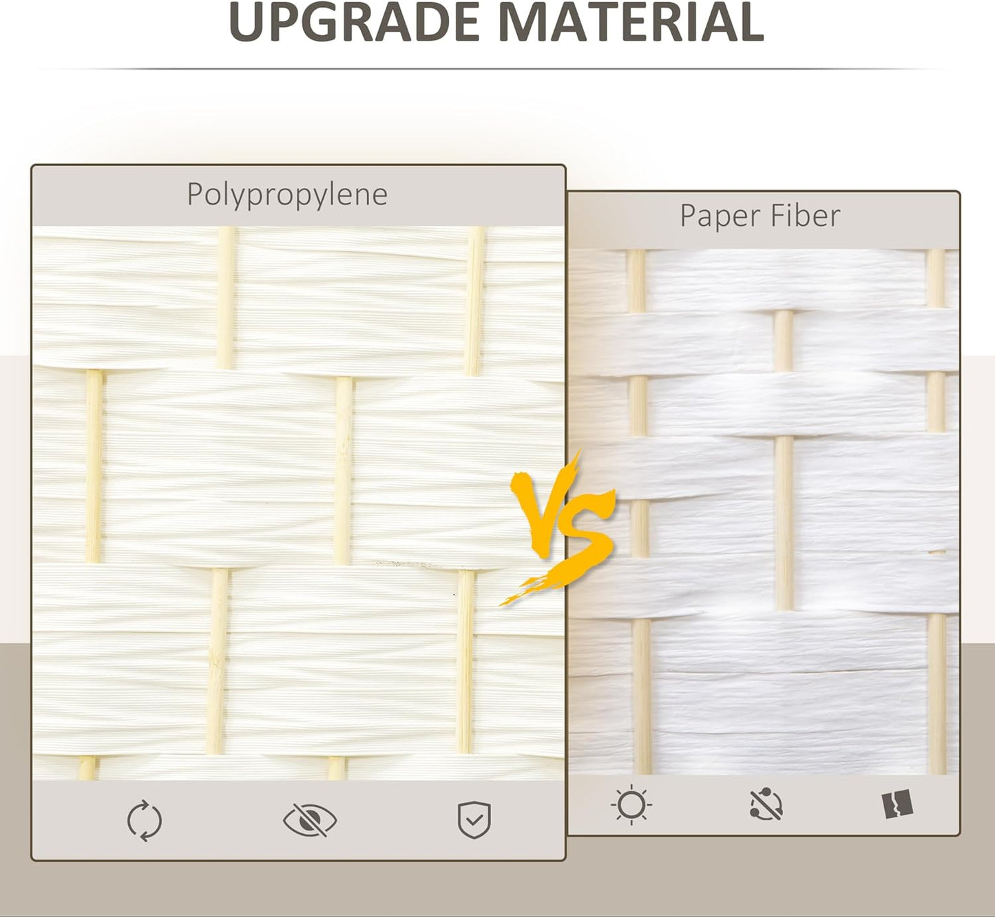 HOMCOM 3 Panel Room Divider, 6' Tall Folding Privacy Screen, Hand-Woven Freestanding Wall Partition for Home Office, Bedroom, White