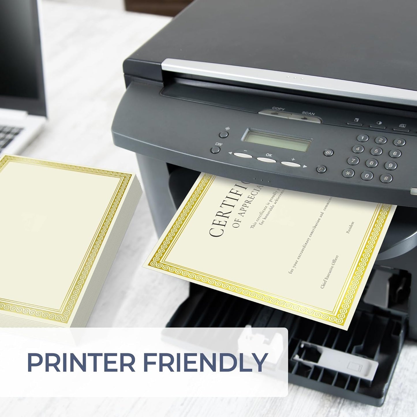 SUNEE 100 Sheets Certificate Papers - Blank Gold Foil Border, 8.5x11 for Diploma, Certificates, Participation Awards, Document Cardstock Paper and Inkjet Printer Friendly (Ivory)