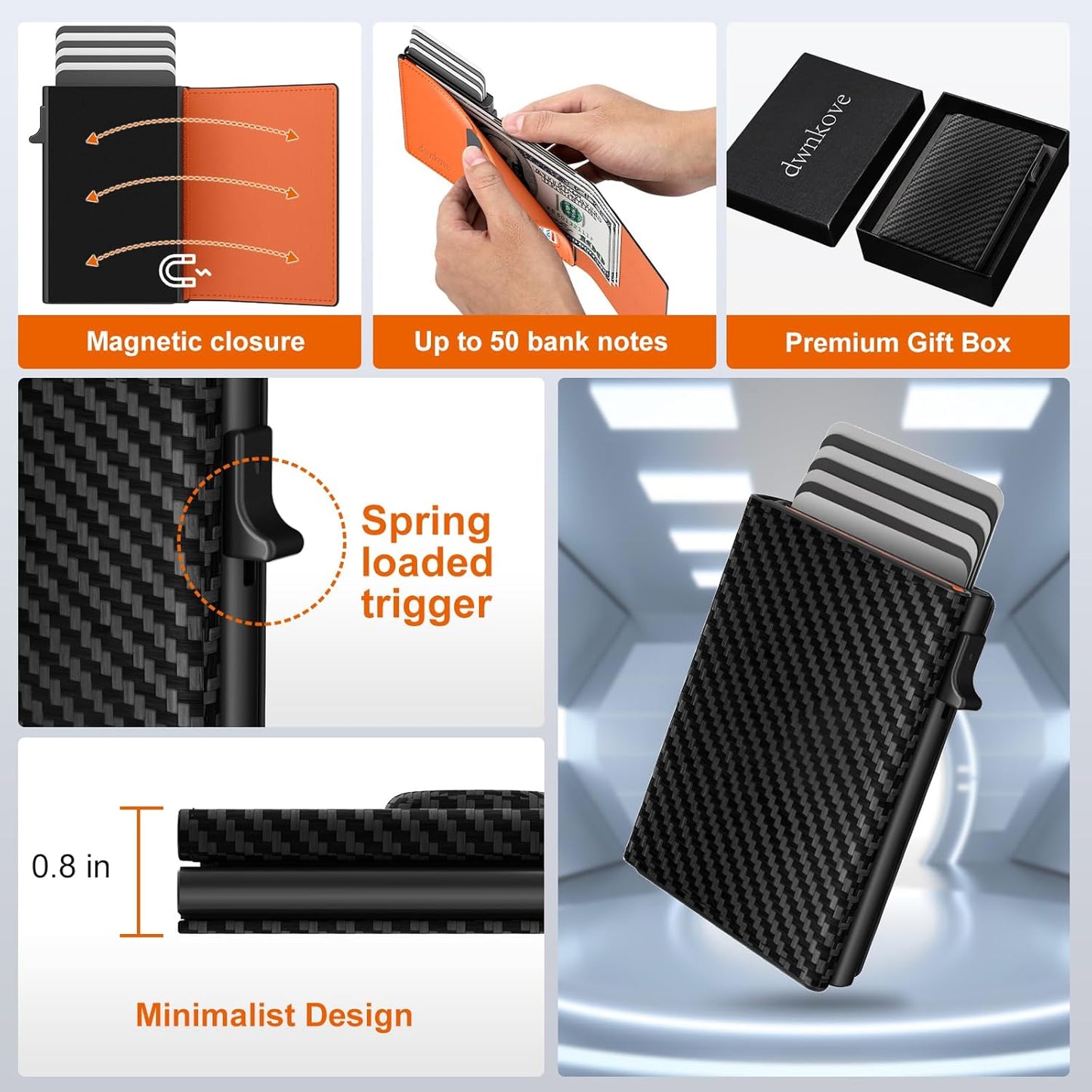 Mens Wallet Card Holder, Slim Wallet for Men, Premium Flexible Leather, Smart Front Pocket Wallet, Aluminum Pop up Case, RFID Blocking, Minimalist, 9-14 Card Capacity | ID Window | Cash Slot