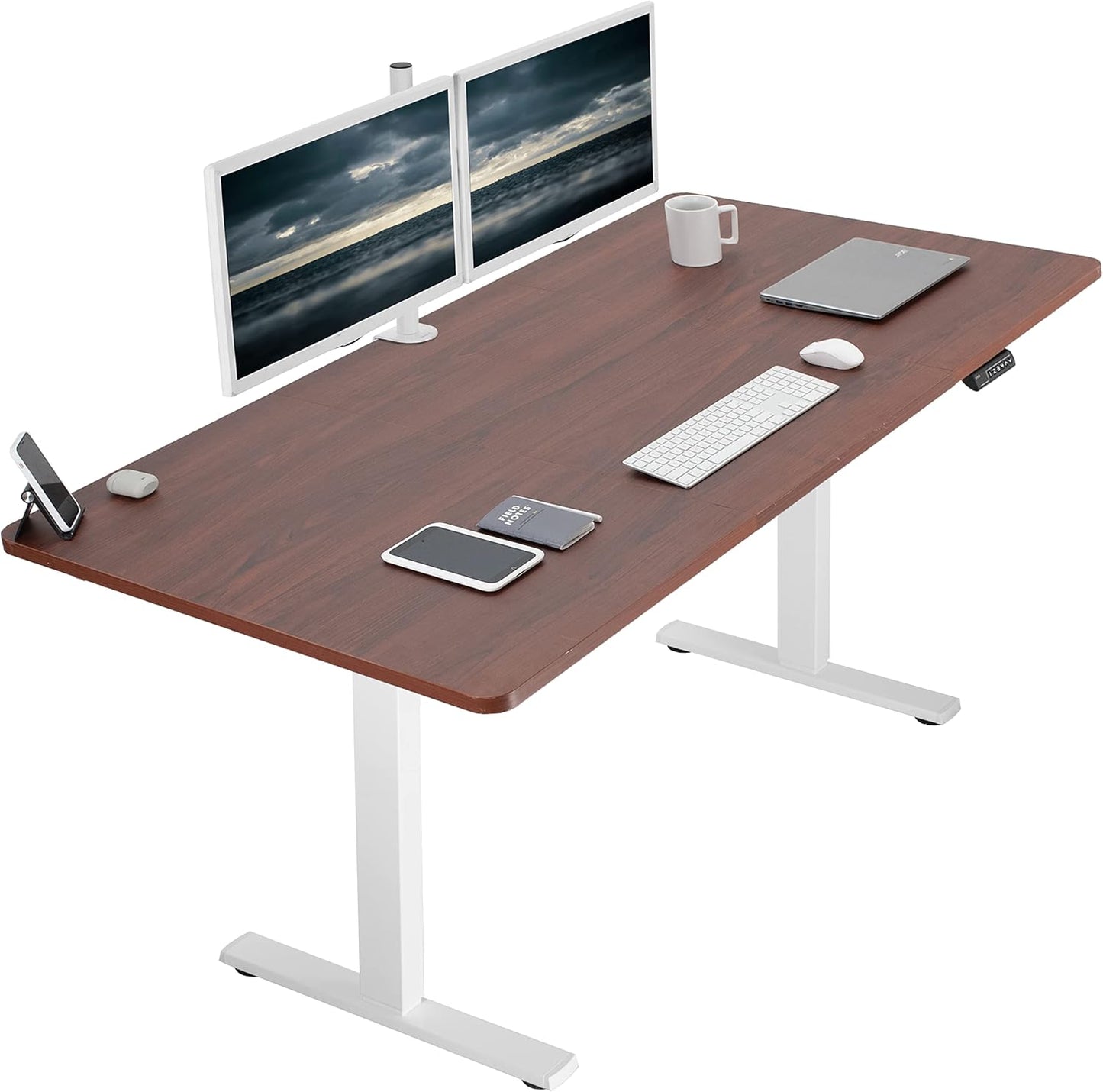 VIVO Electric 71 x 36 in Standing Desk, Memory Height Adjustment, 1B Series, Dark Walnut Top White Frame, DESK-KIT-1W7D-36