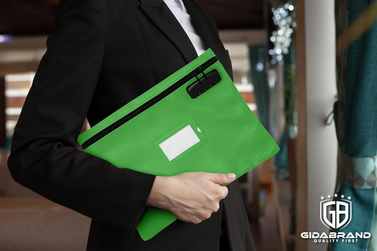 Notary Bag with Lock | 14x11 inch | Light green | Zipper Notary Supplies Bag | Locking Notary Bag for Notary Kit, Stamp, Embosser, Ink Pad, and Valuables | Locking Document Bag | Journal Carrying Case