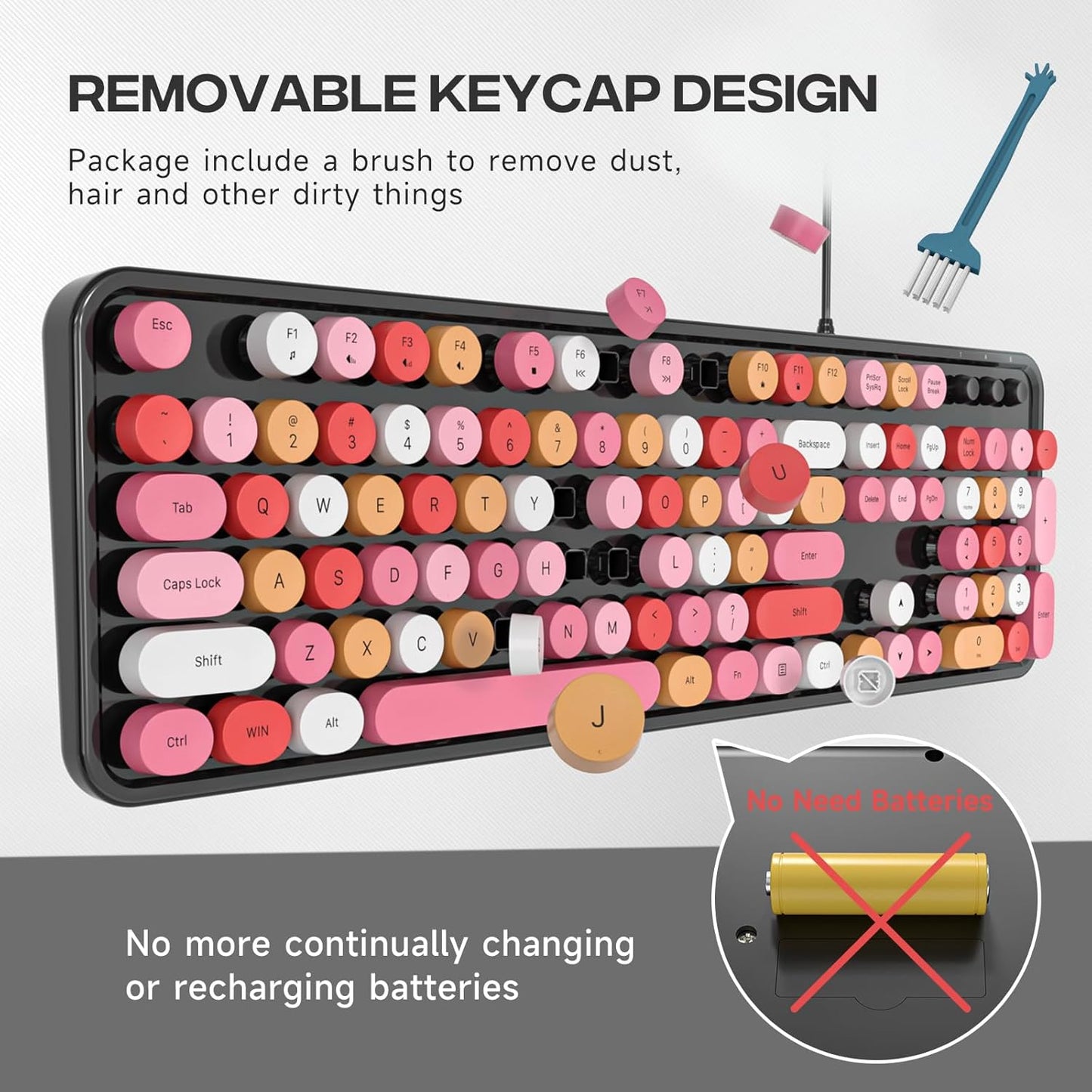 Wired Keyboard, 104 Keys Full-Sized Typewriter Keyboards, USB Plug and Play Office Keyboard with Number Pad, Caps Indicators for Windows 7 8 10, PC, Laptop, Desktop (Black Colorful)
