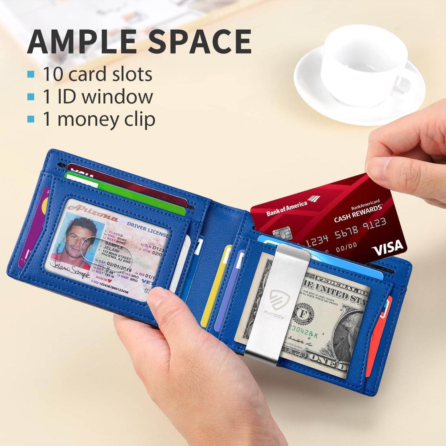 RUNBOX Mens Slim Wallet with Money Clip RFID Blocking Bifold Credit Card Holder for Men with Gift Box