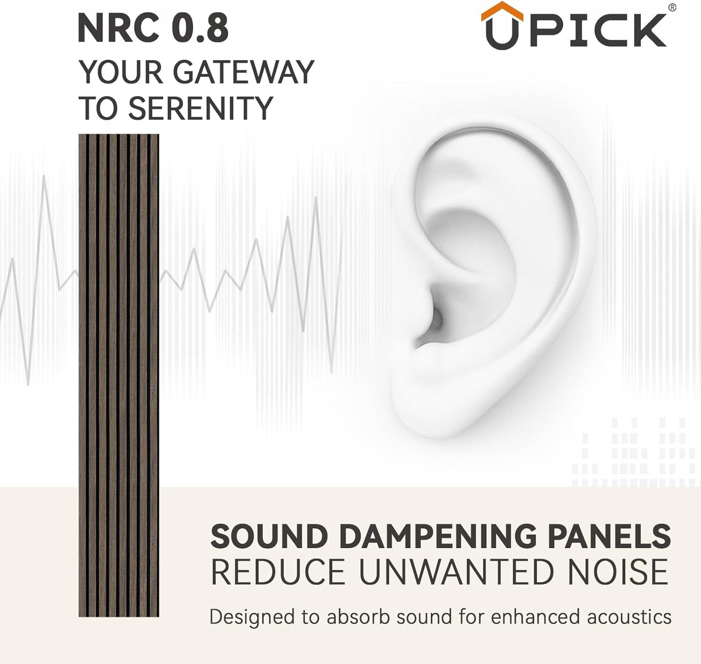 Upick MDF Acoustic Wall Panels, 4 Pack 94.5" x 12.6" 3D Slat Wood Panels for Wall, Soundproof Panels for Interior Wall Decor, Dark Walnut