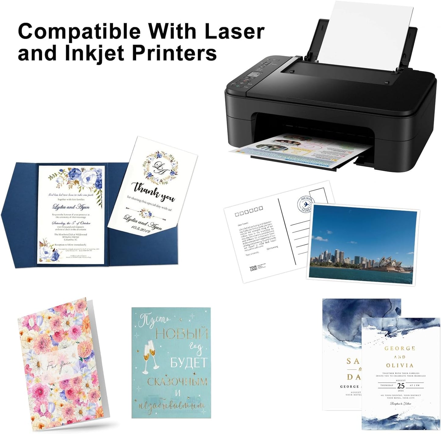 OcePor 100 Sheets Cardstock 5”x 7”,Blank Card Stock 92lb/250gsm, Thick Heavy CardStock Printer Paper for Wedding Invitation, Greeting Cards Making, Postcards, Photos